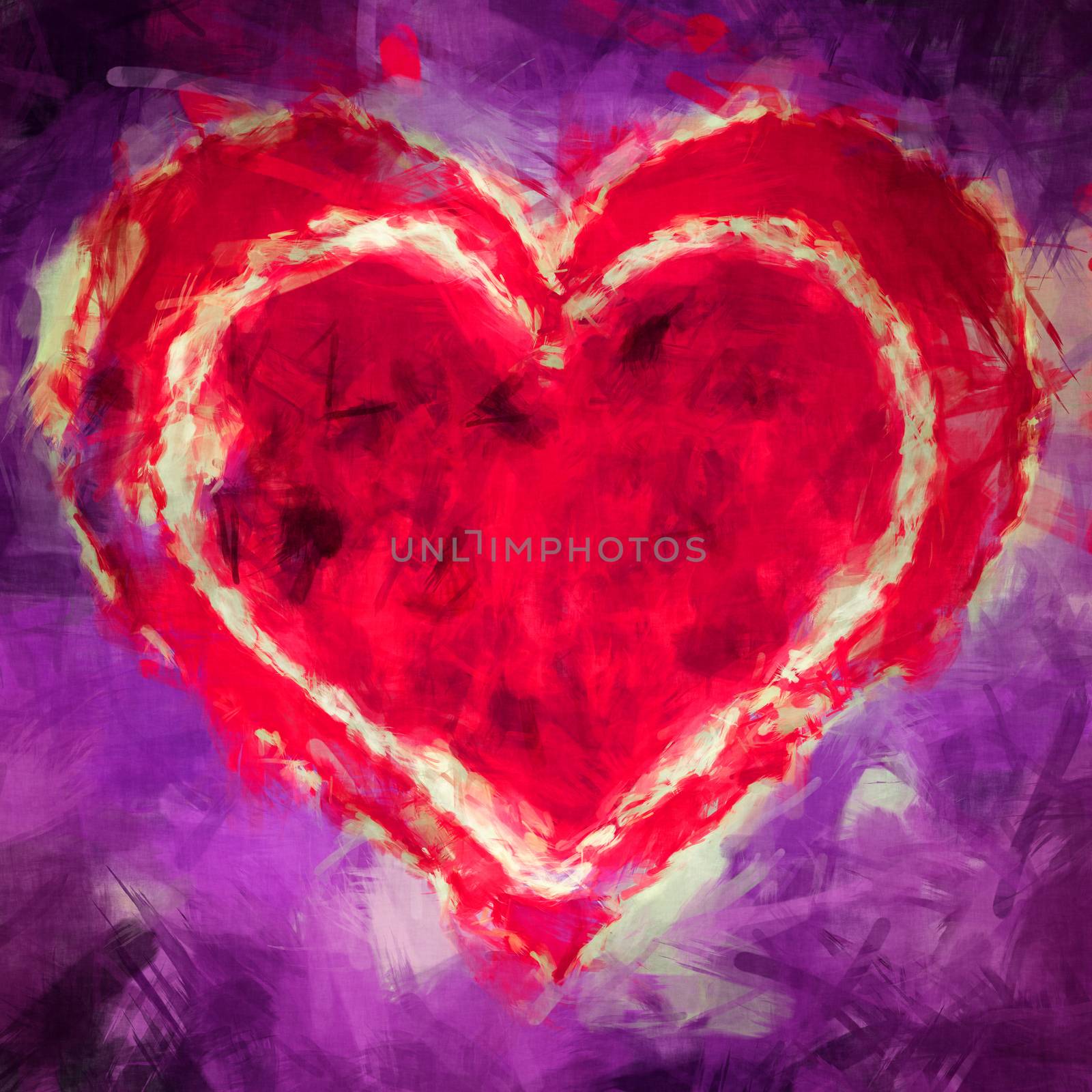 Graphic Illustration of a red heart in a heart on purple blue background