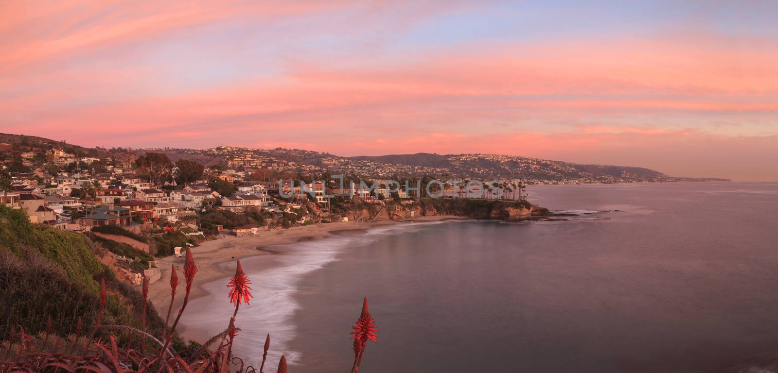 Crescent Bay beach panoramic view of the ocean at sunset in Laguna Beach, California, United States in summer