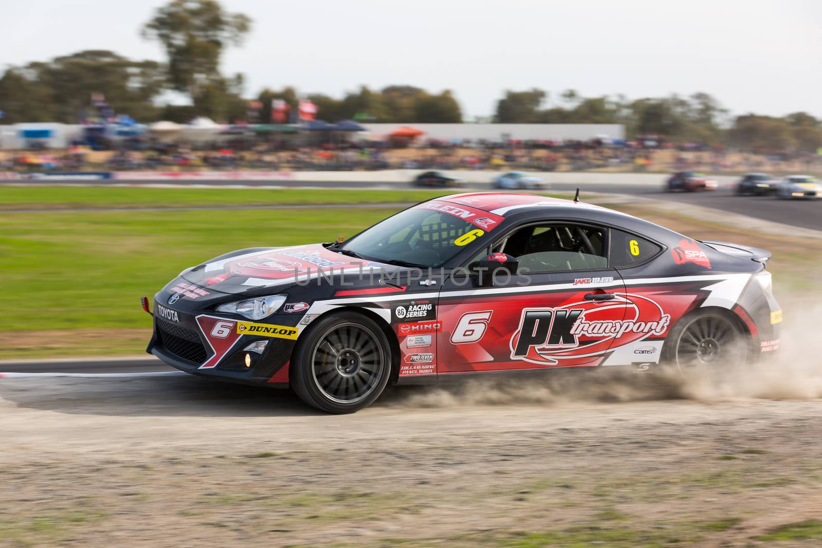 MELBOURNE, WINTON/AUSTRALIA, 22 MAY , 2016: Toyota 86 Racing Series  - Jake Klein (PK Transport) catches his car in the dirt during Round 1 at Winton.