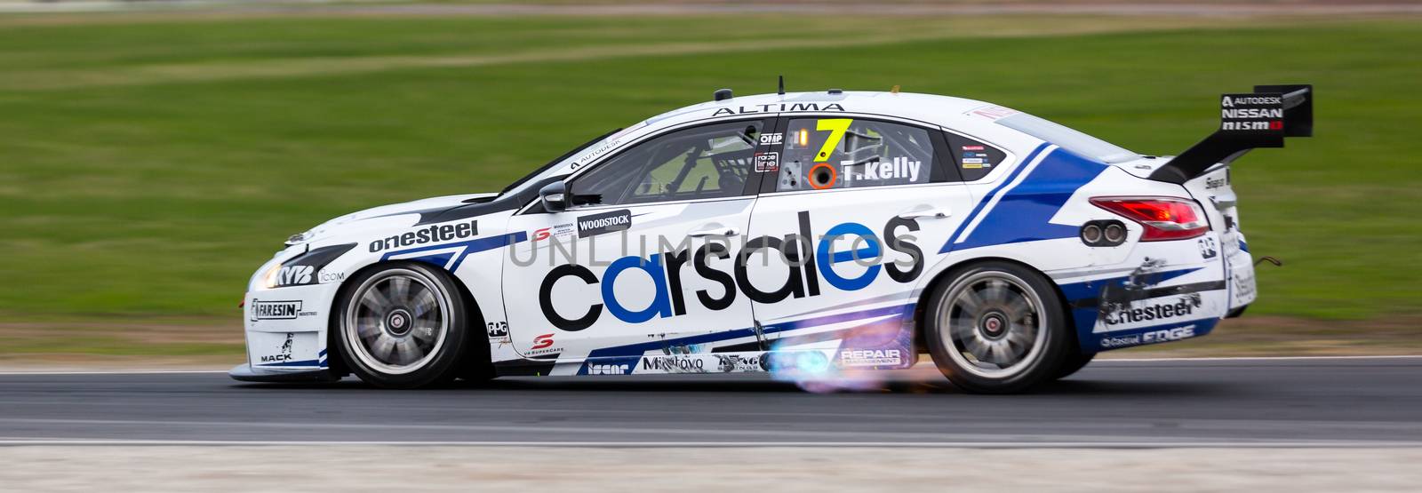 MELBOURNE, WINTON/AUSTRALIA, 22 MAY , 2016: Virgin Australia Supercars Championship  - Todd Kelly (Carslaes Racing) spitting fire during Race 10 at Winton.