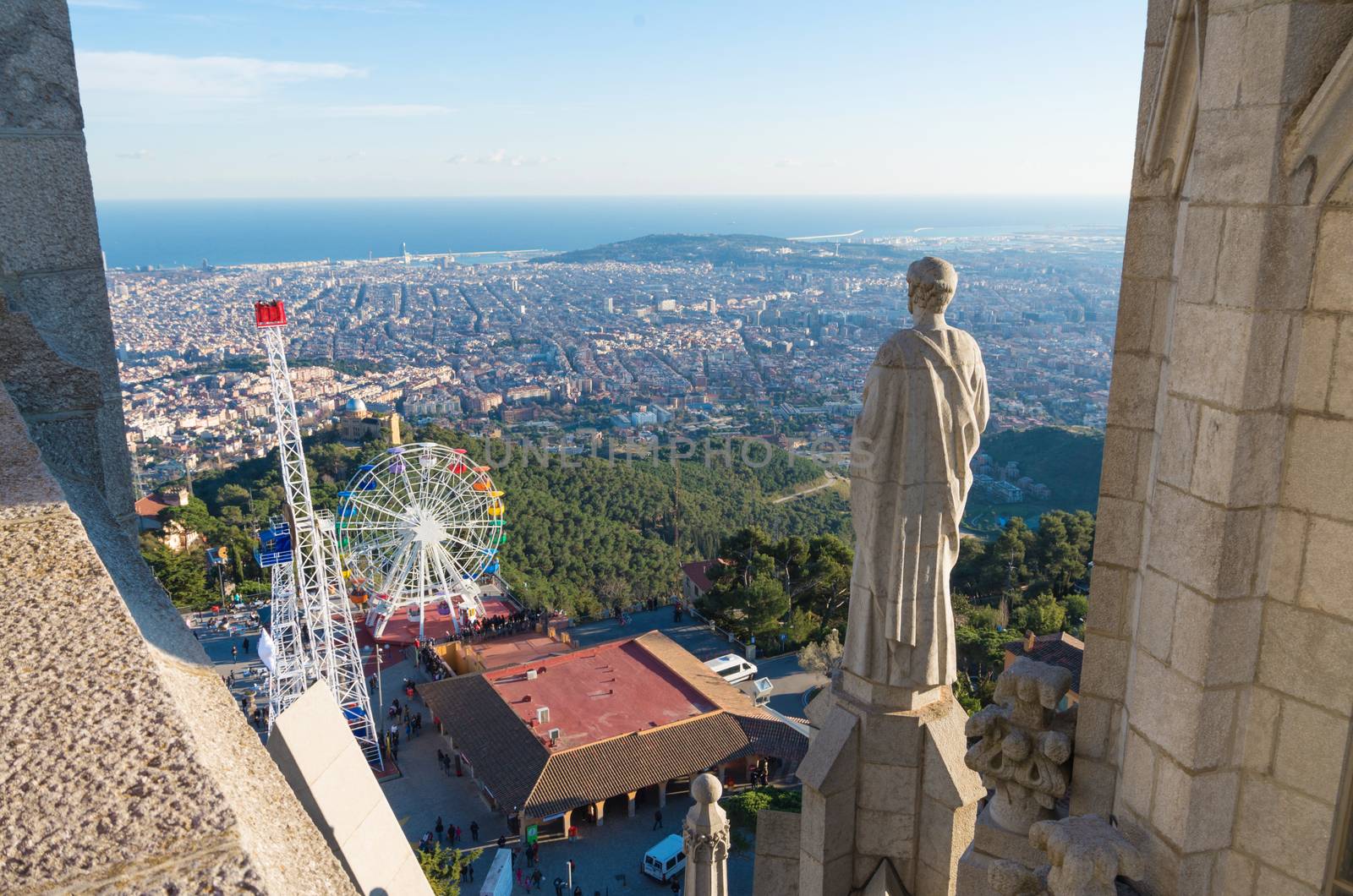 Temple of the Sacred Heart is located on Mount Tibidabo. Designed by the architect Enric Sagnier