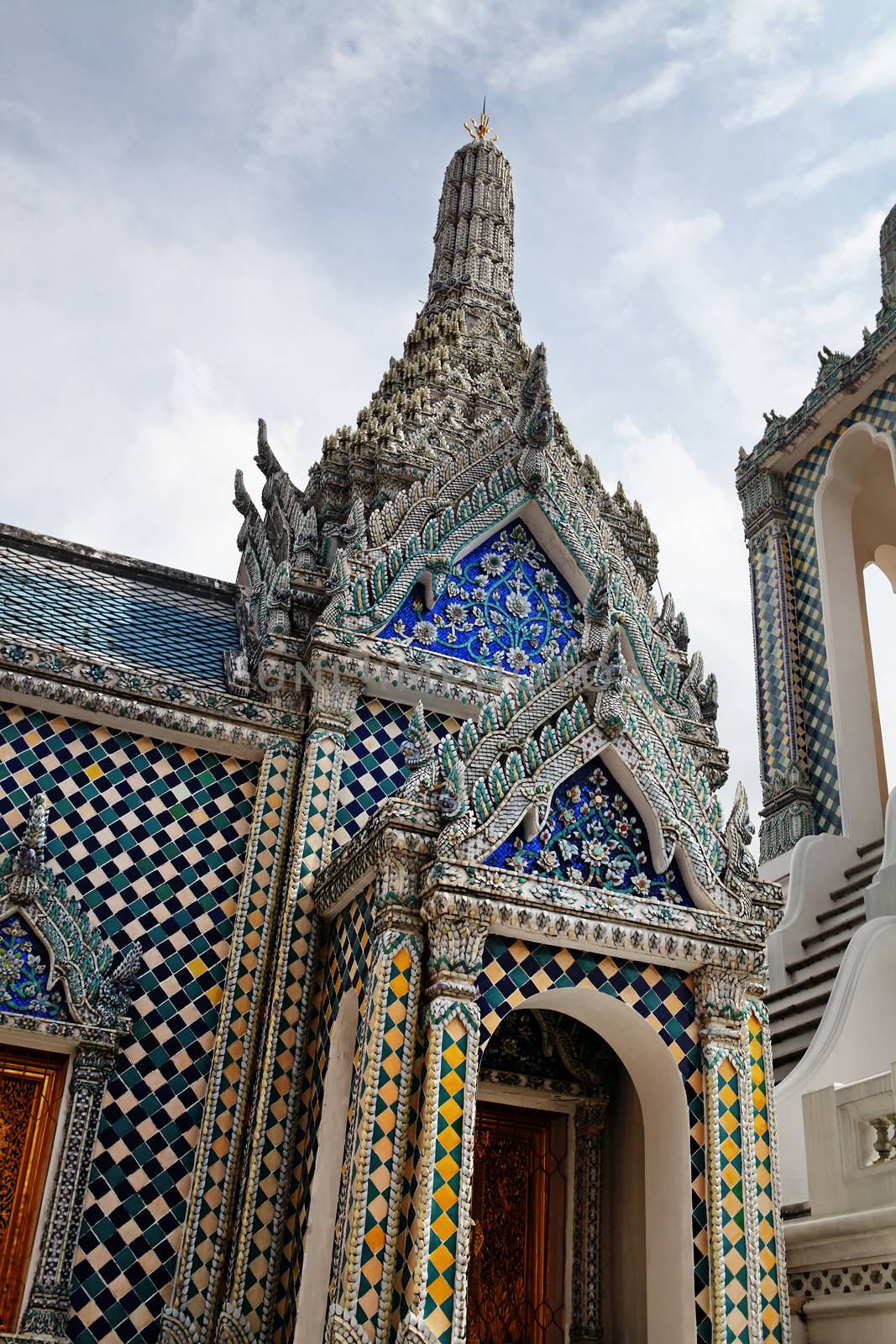 closeup the beautiful Buddhist temple gable, Thailand