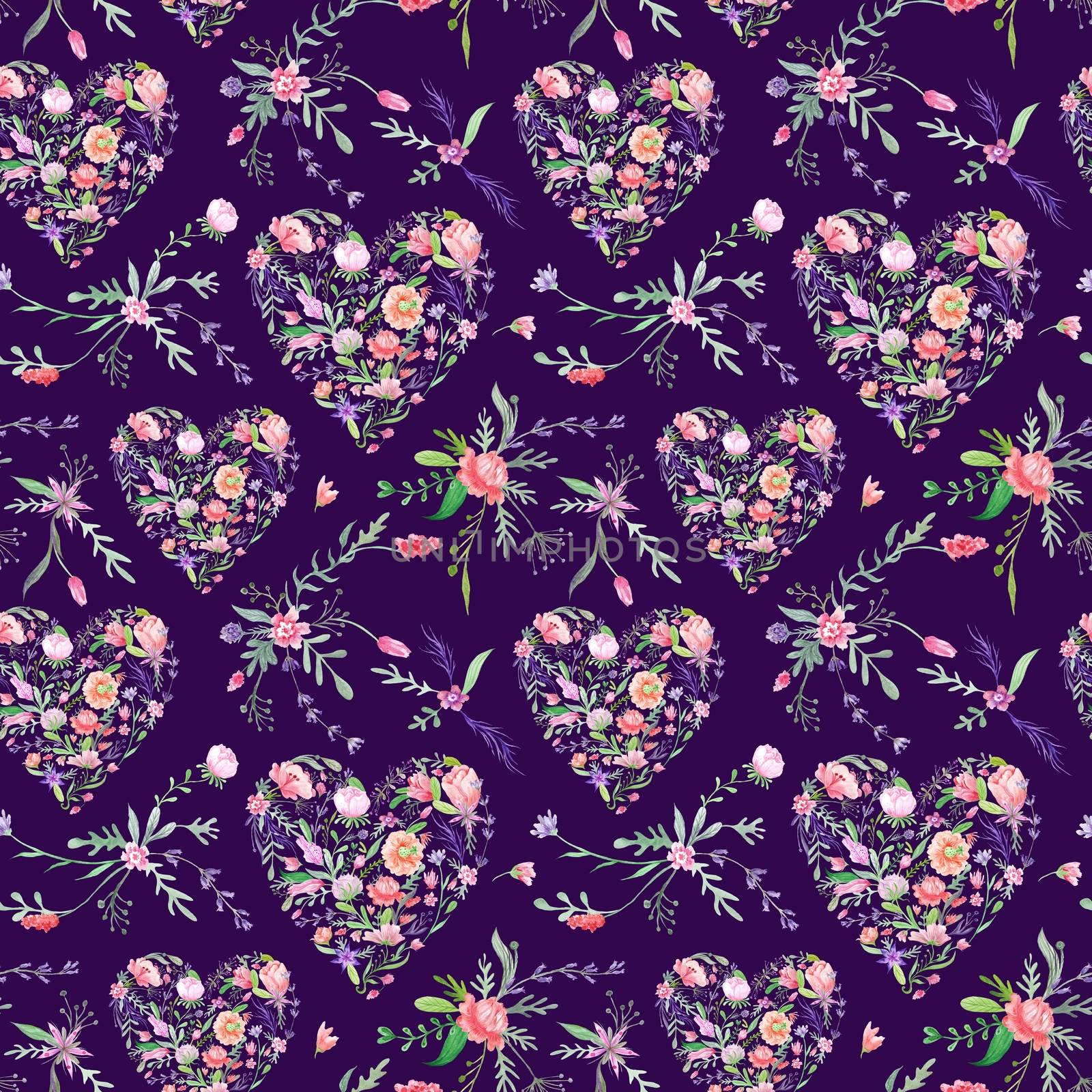 Vintage Romantic Floral Pattern on Purple Background by kisika