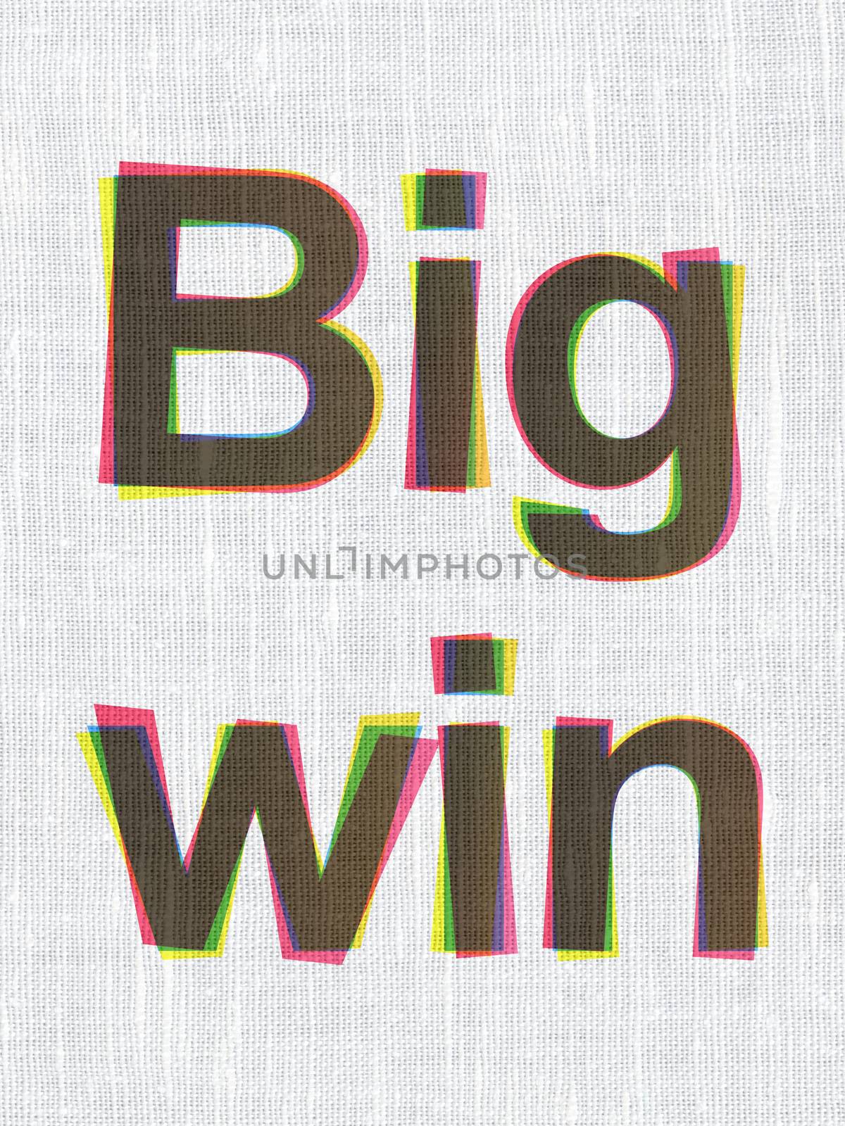 Business concept: CMYK Big Win on linen fabric texture background