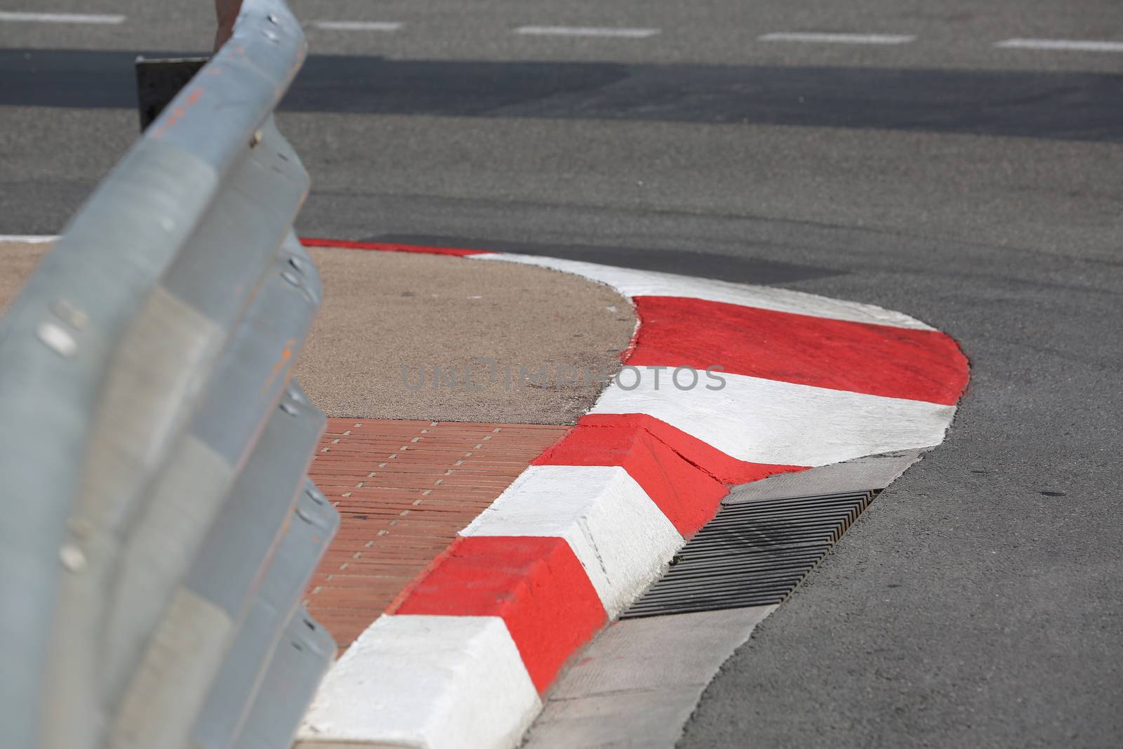 Texture of Motor Race Asphalt and Curb on Monaco Montecarlo Grand Prix Street 