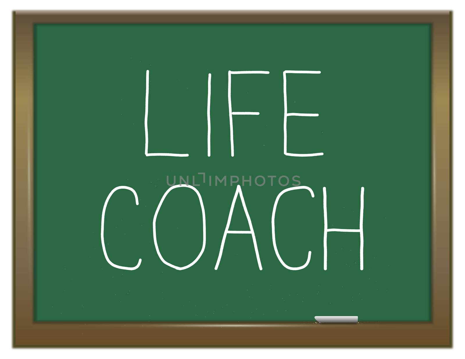 Illustration depicting a green chalkboard with a life coach concept.