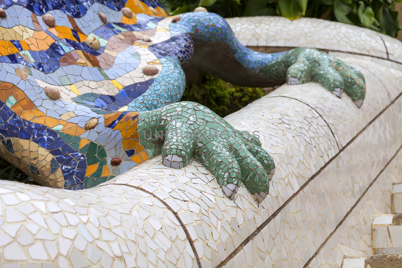 Gaudí's multicolored mosaic salamander in Park Guell, Barcelona , Spain