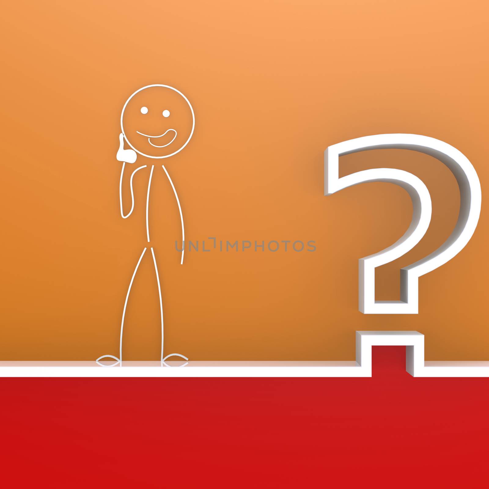 Question mark with curious puppet image with hi-res rendered artwork that could be used for any graphic design.