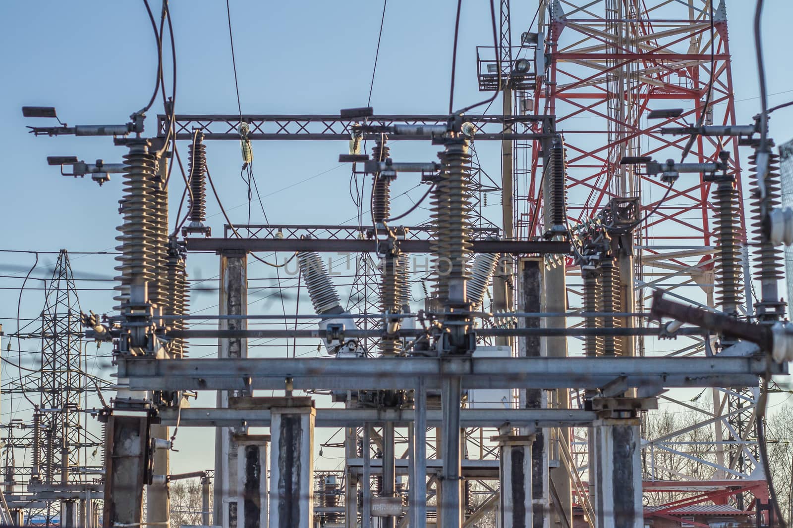 electric insulator on the background of blue sky