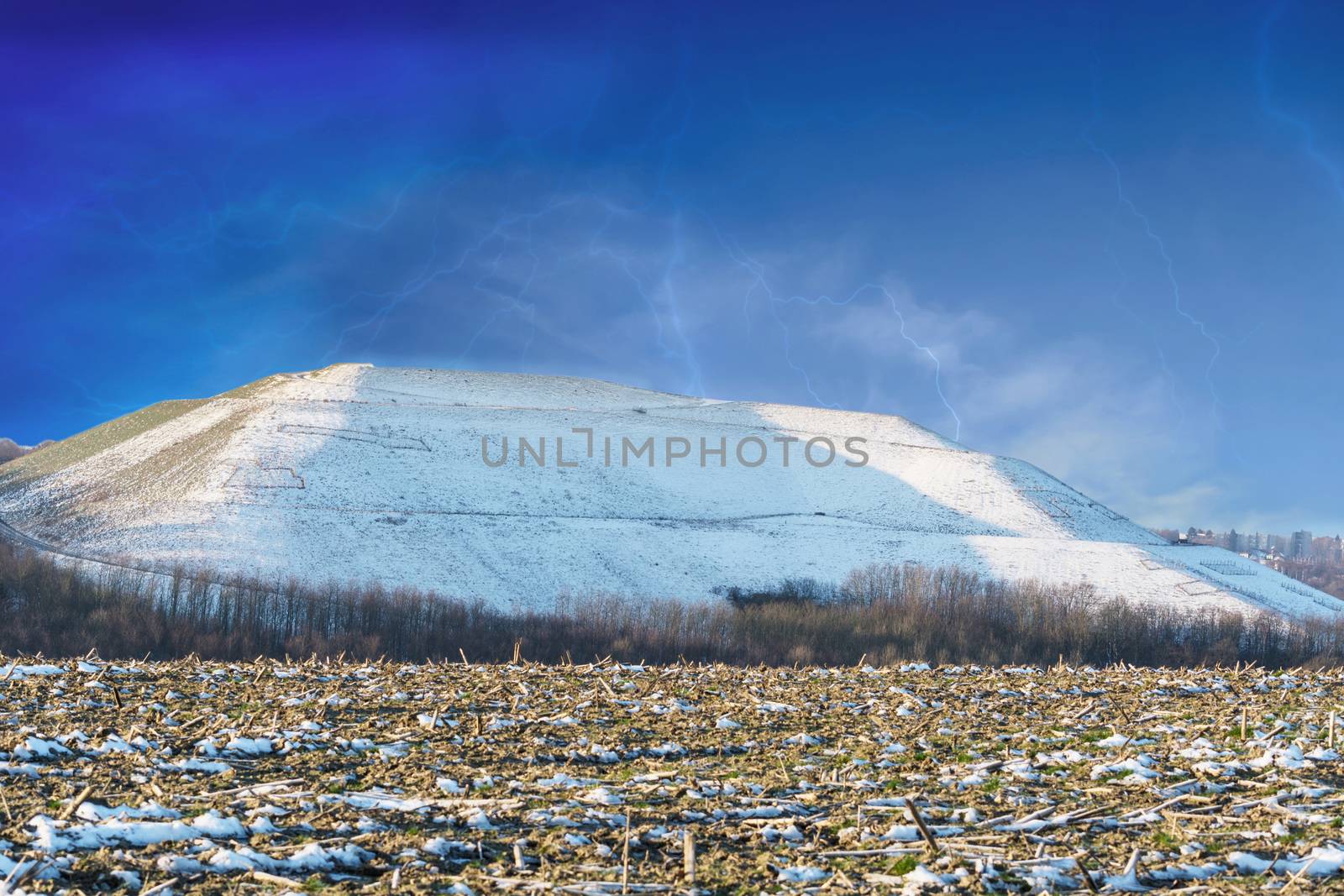 Snowy Mountain a landfill, dump in the winter.