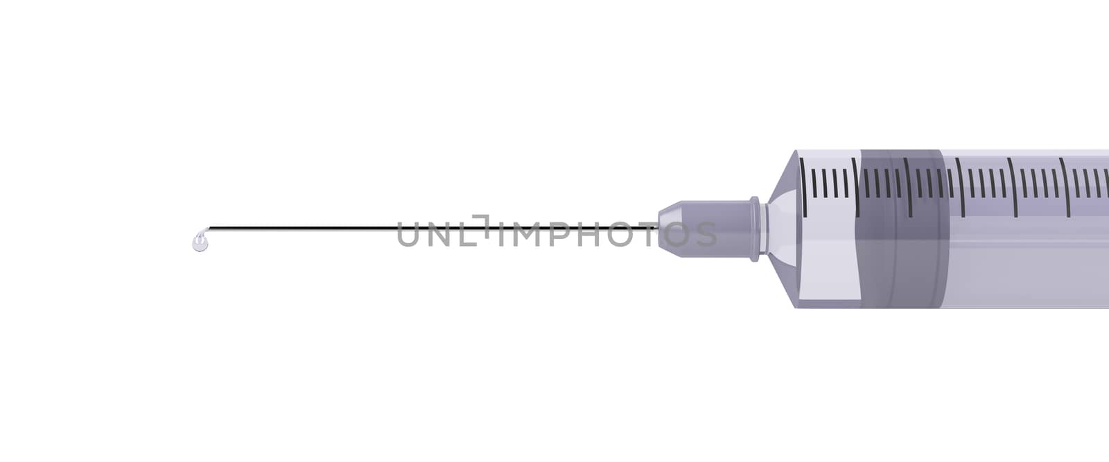 Medical syringe with drop on the needle, isolated on white 