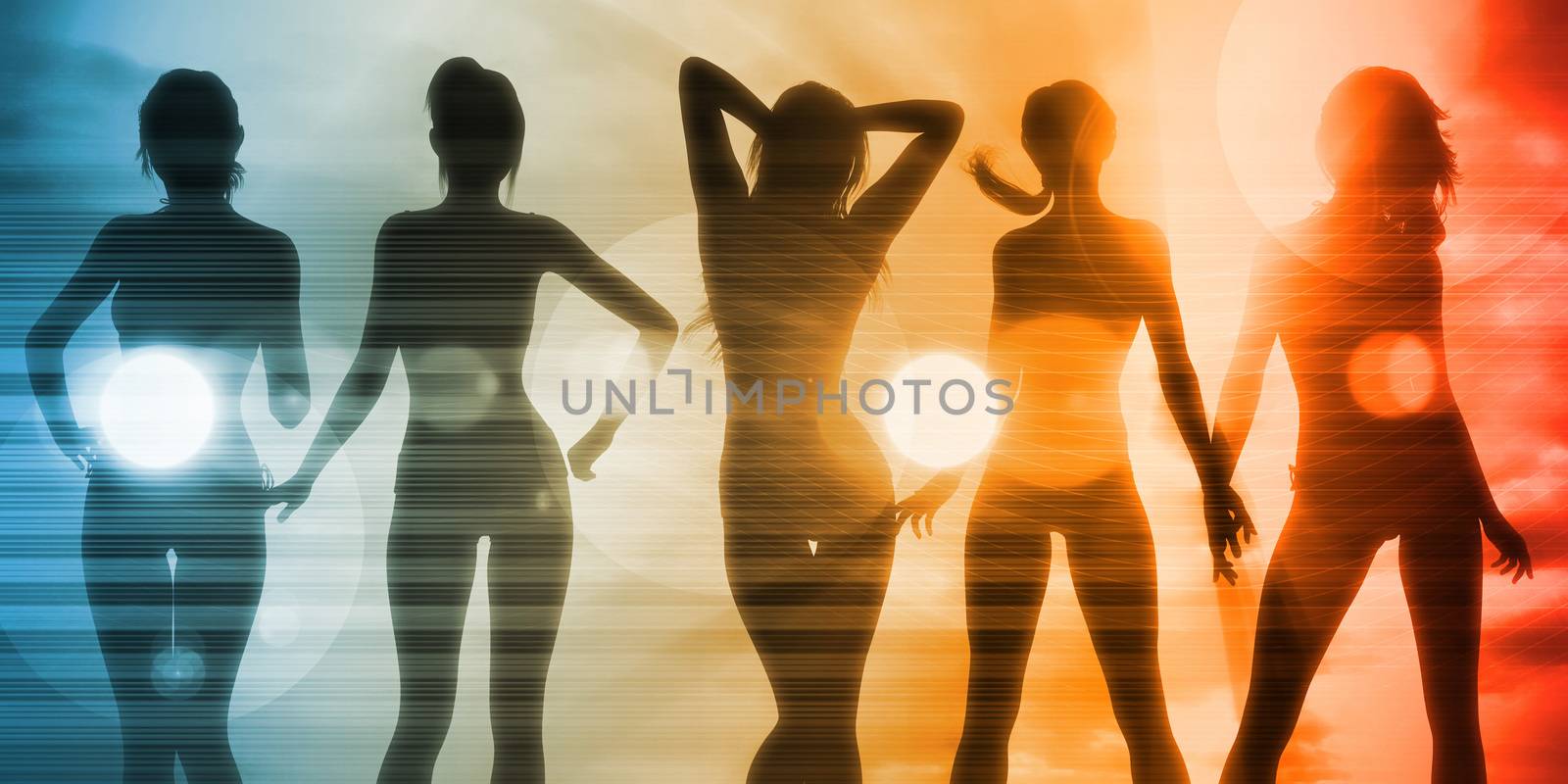 Beach Babes Sunset Silhouette Enjoying the Sun