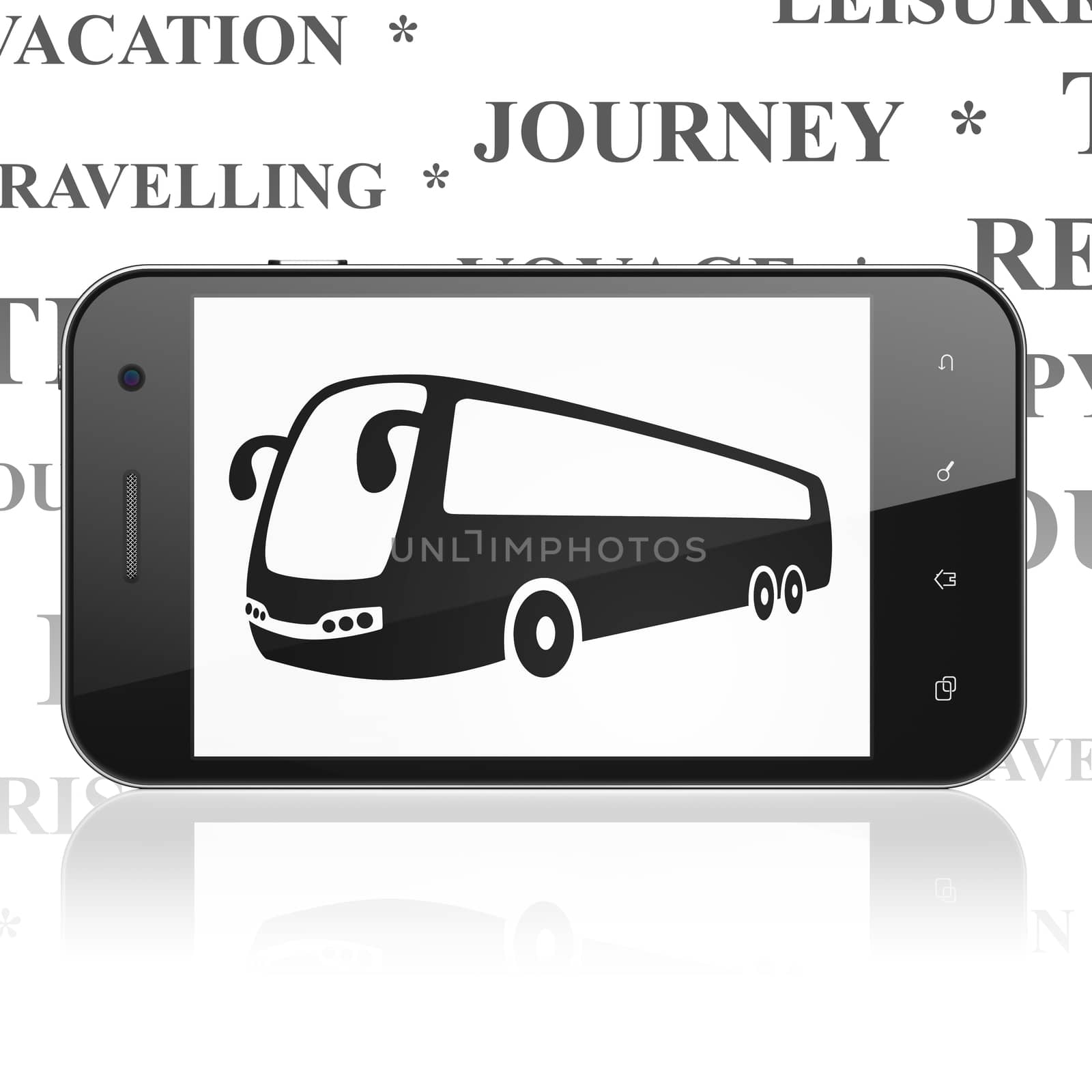 Vacation concept: Smartphone with Bus on display by maxkabakov