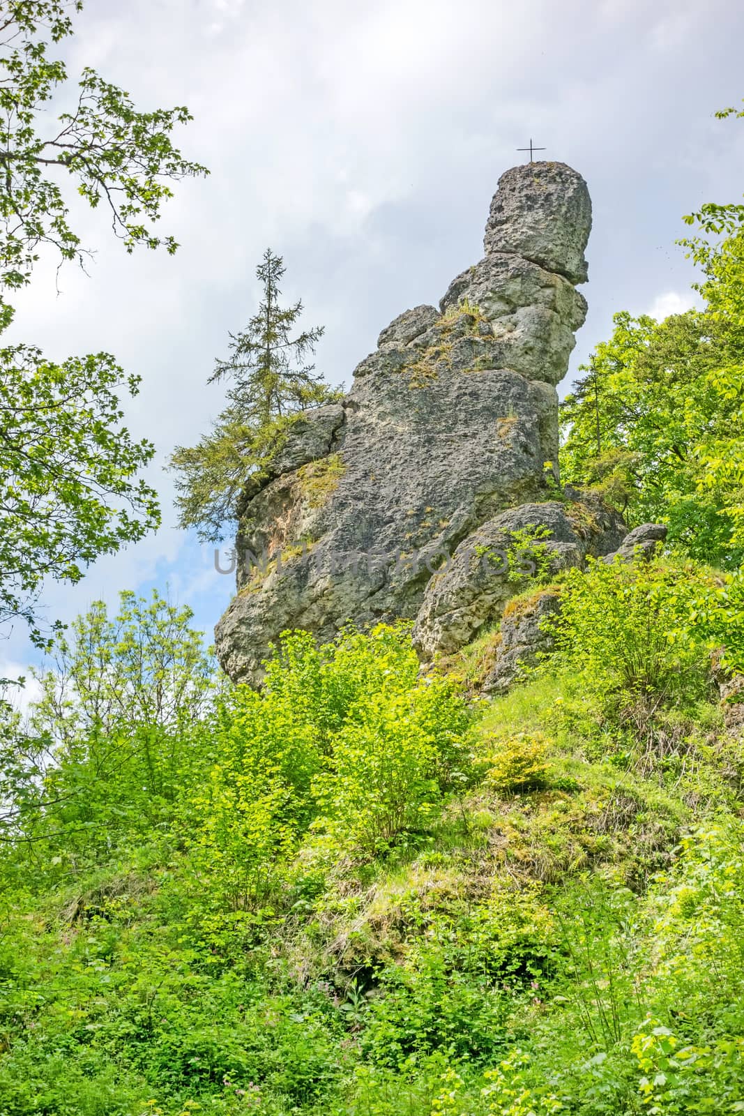 Impressive rock "Wentalweible" along the educational trail "Wentallehrpfad" at Swabian Alps