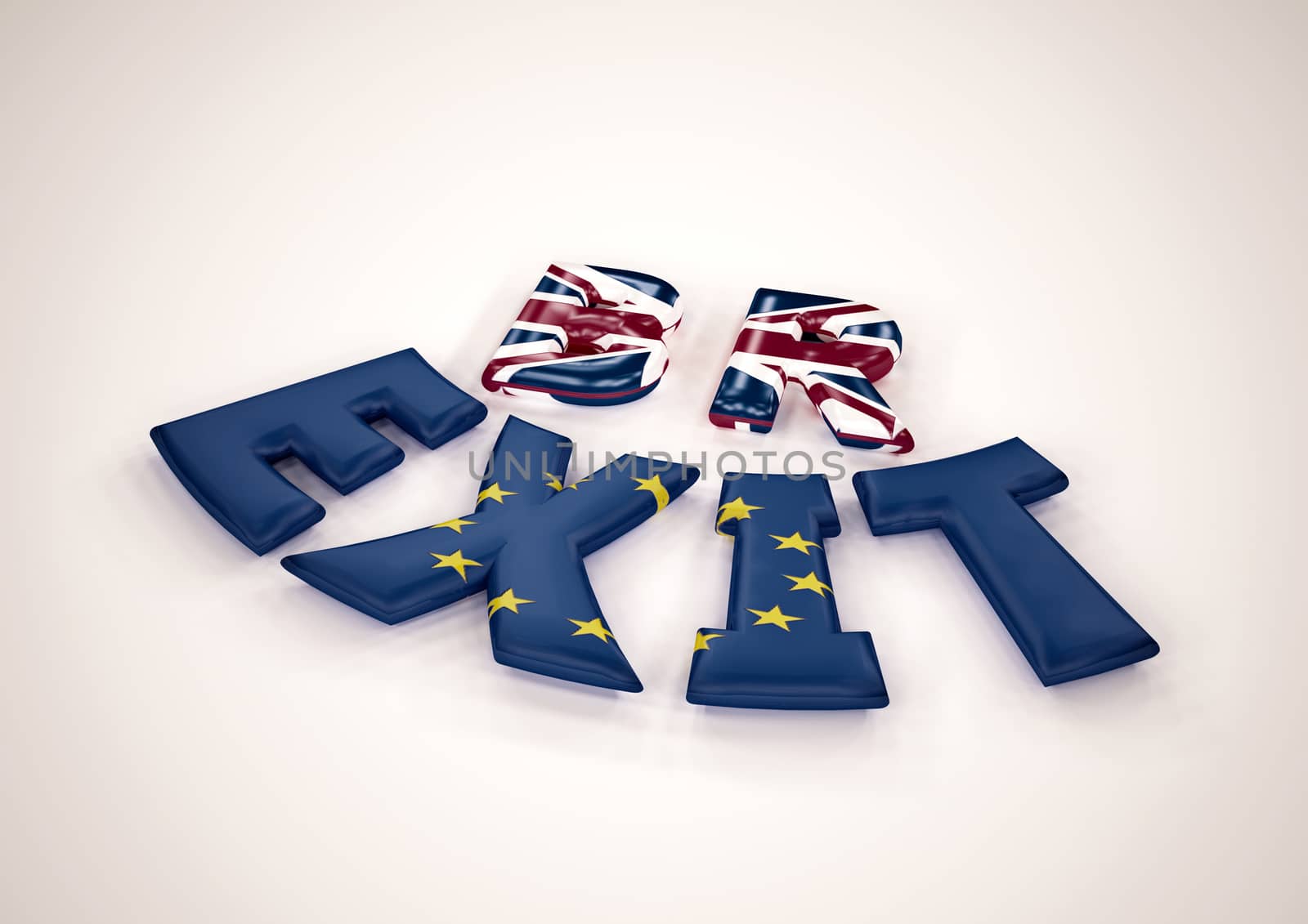 Glossy three-dimensional inscription BrExit on dimensional background. 3D illustration.