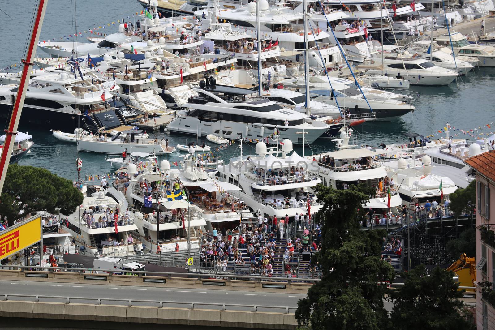 La Condamine, Monaco - May 28, 2016: Luxury Yachts are Parked in the Port Hercule for the Monaco Formula 1 Grand Prix 2016