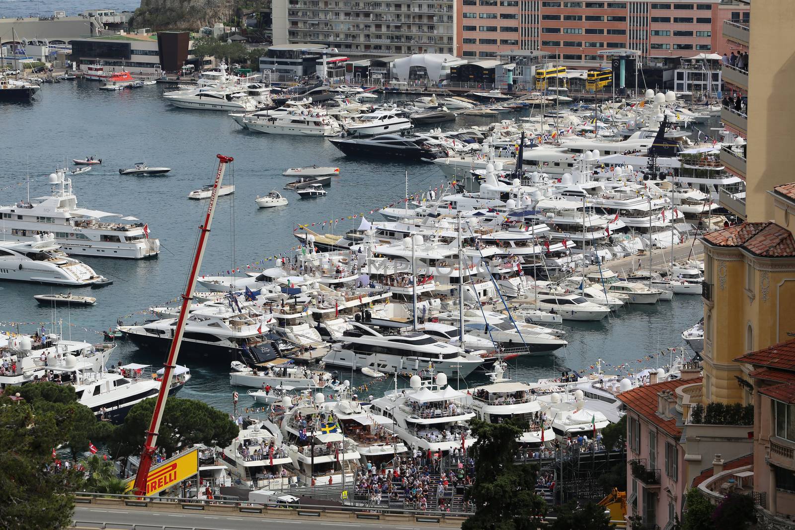 La Condamine, Monaco - May 28, 2016: Luxury Yachts are Parked in the Port Hercule for the Monaco Formula 1 Grand Prix 2016