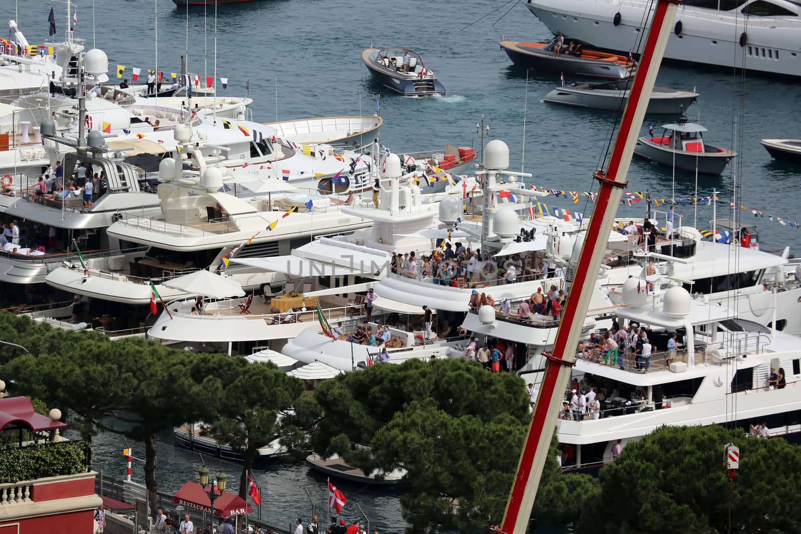 La Condamine, Monaco - May 28, 2016: Luxury Yachts are Parked in the Port Hercule for the Monaco Formula 1 Grand Prix 2016

