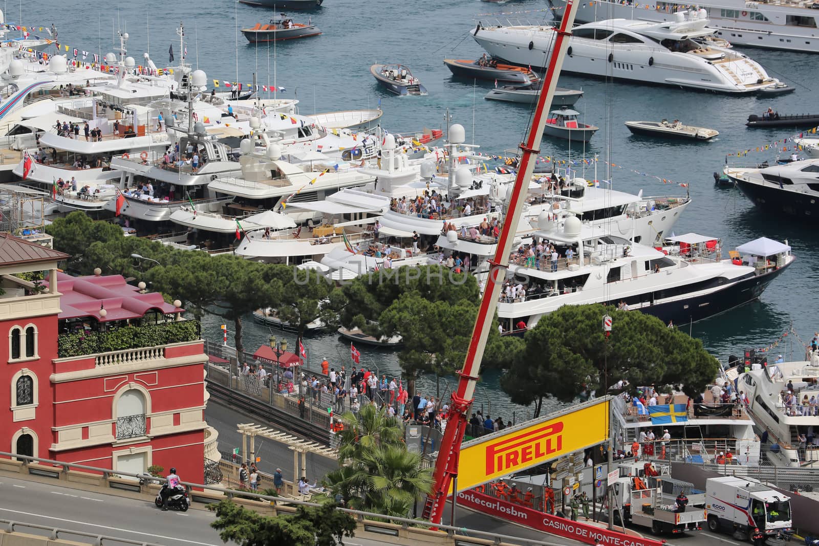 La Condamine, Monaco - May 28, 2016: Luxury Yachts are Parked in the Port Hercule for the Monaco Formula 1 Grand Prix 2016