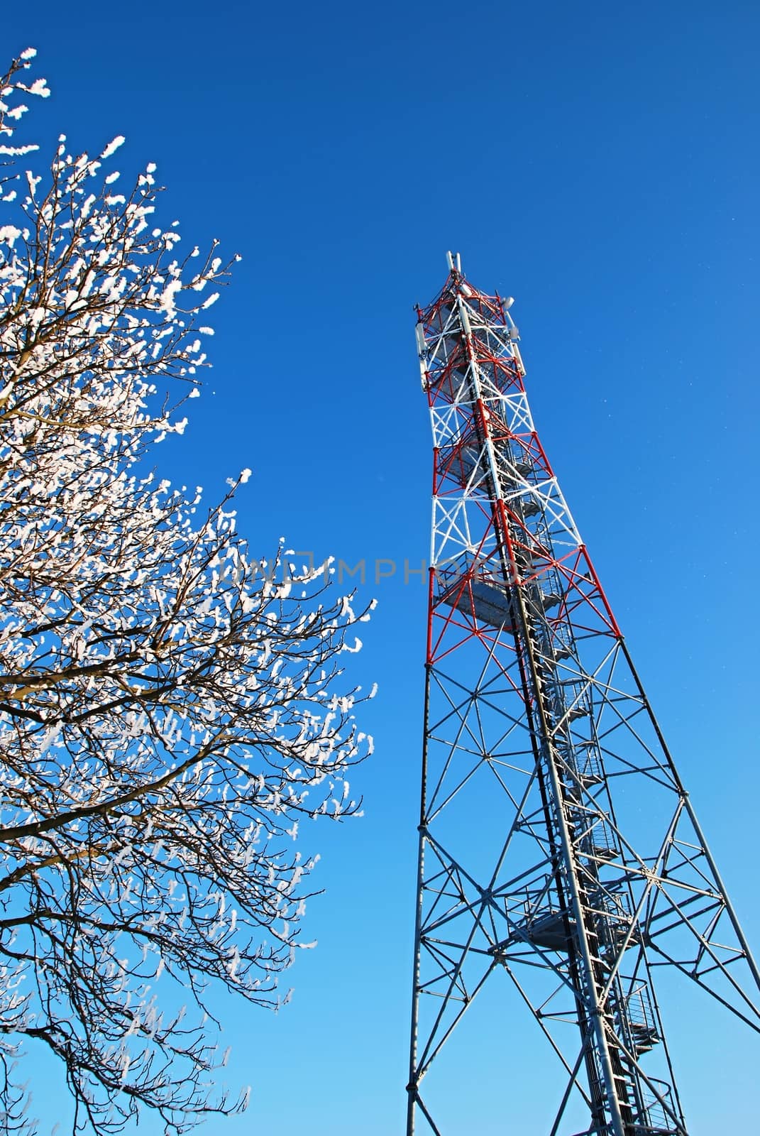 GSM tower covered by snow.