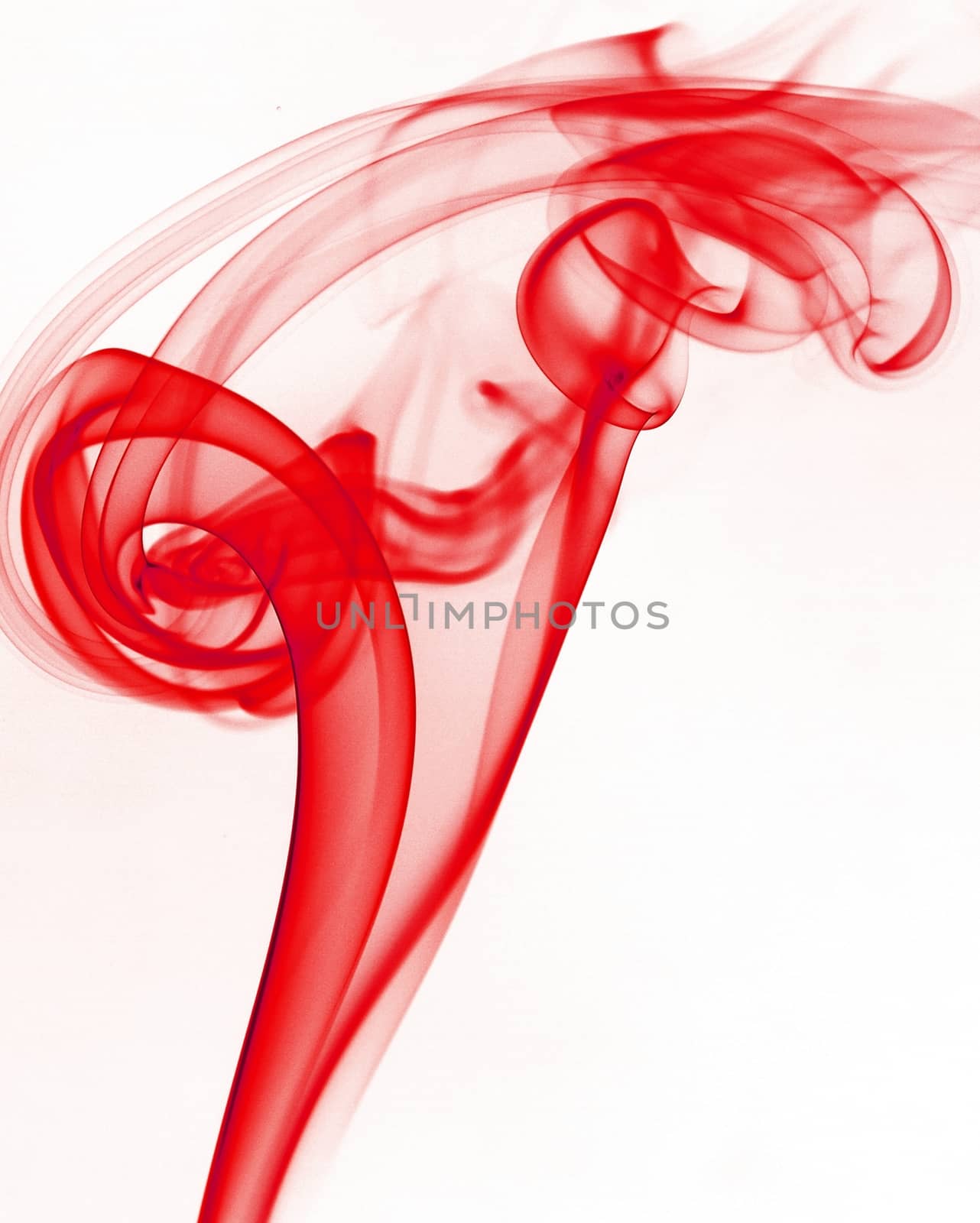 Abstract detail image of red smoke isolated on the white background.
