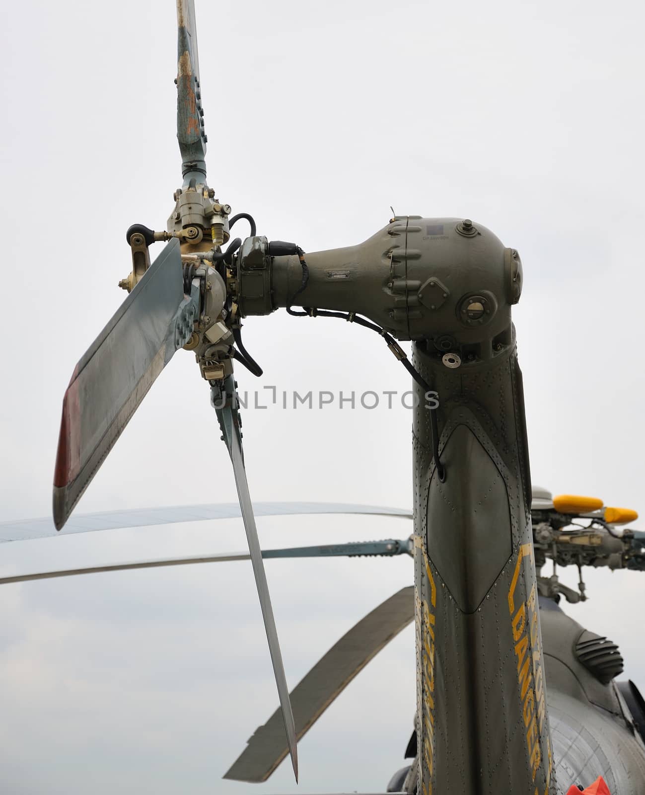 Detail image of helicopter's rear rotor.