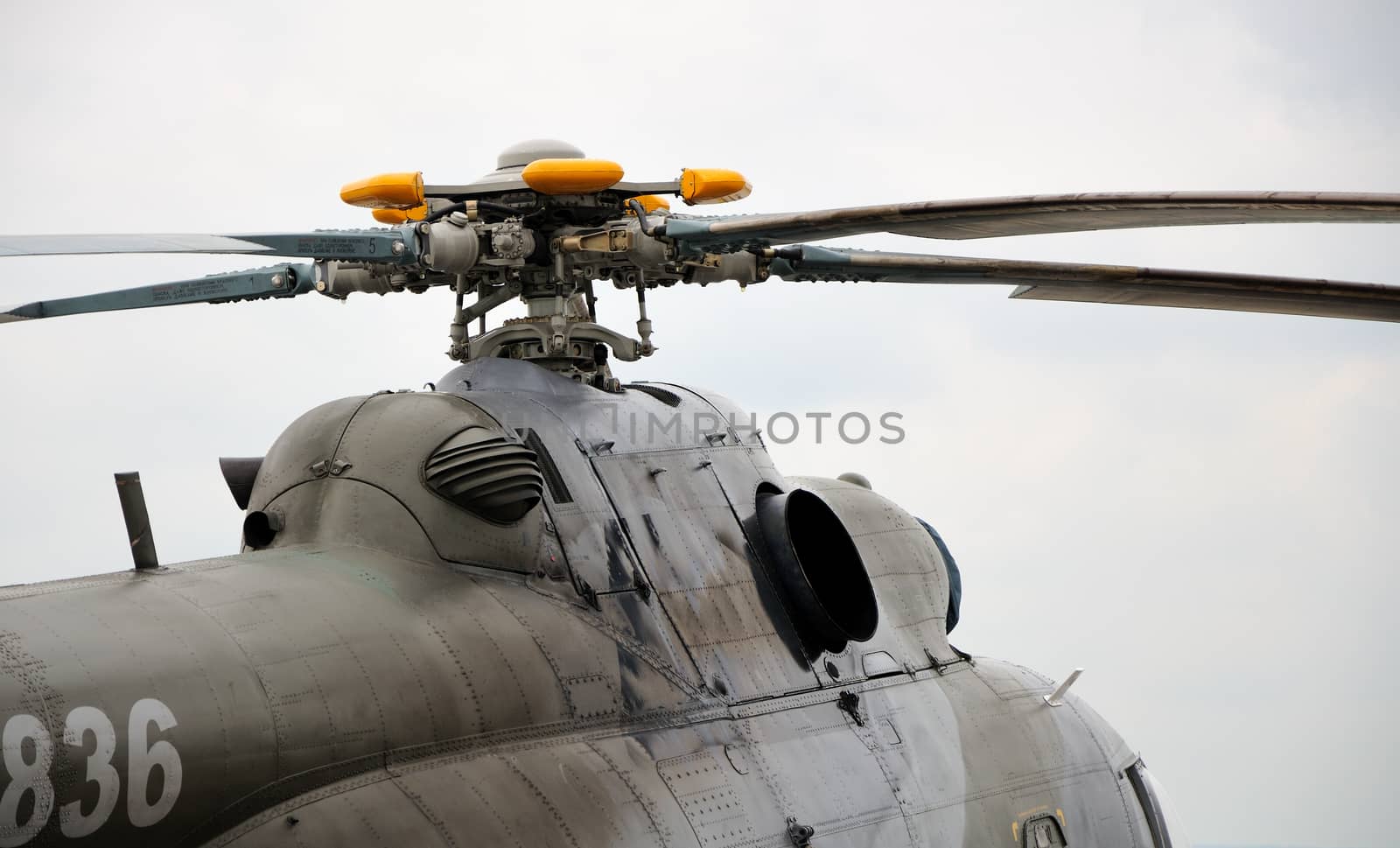 Detail image of combat helicopter rotor.