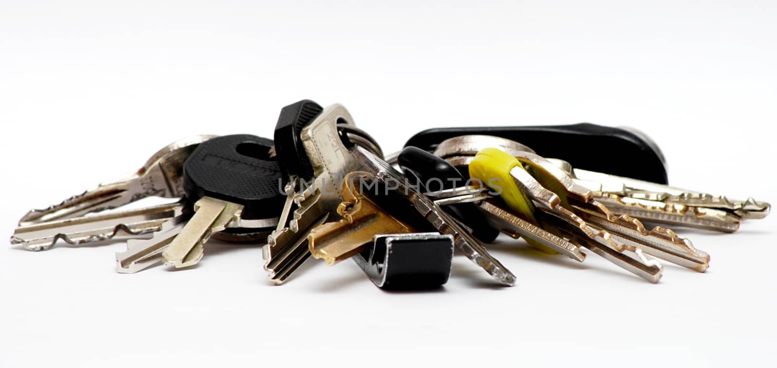 Group of keys on the white background.