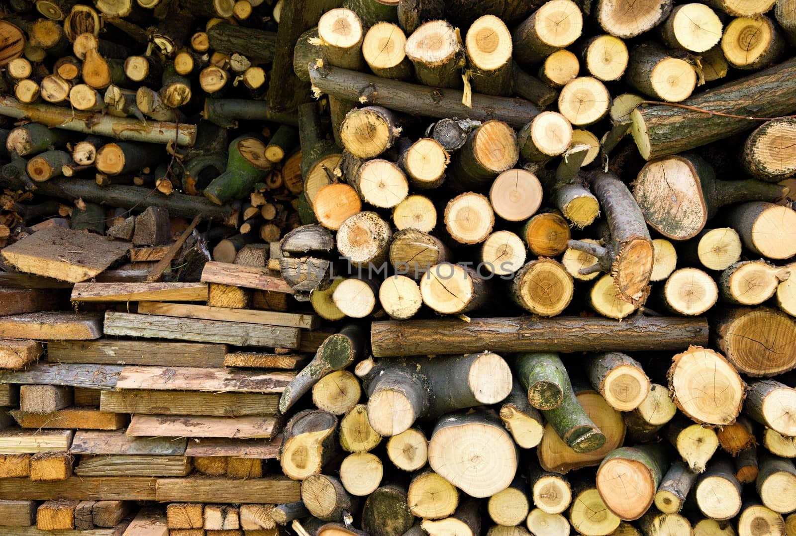 Detail image of stack of wood.