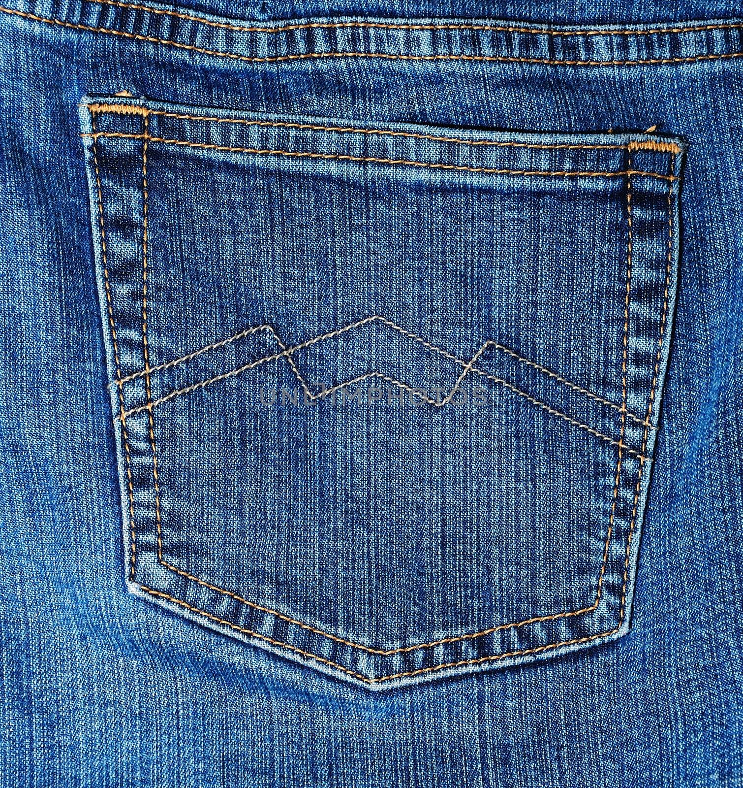 Detail image of blue jeans especially trouser pocket.