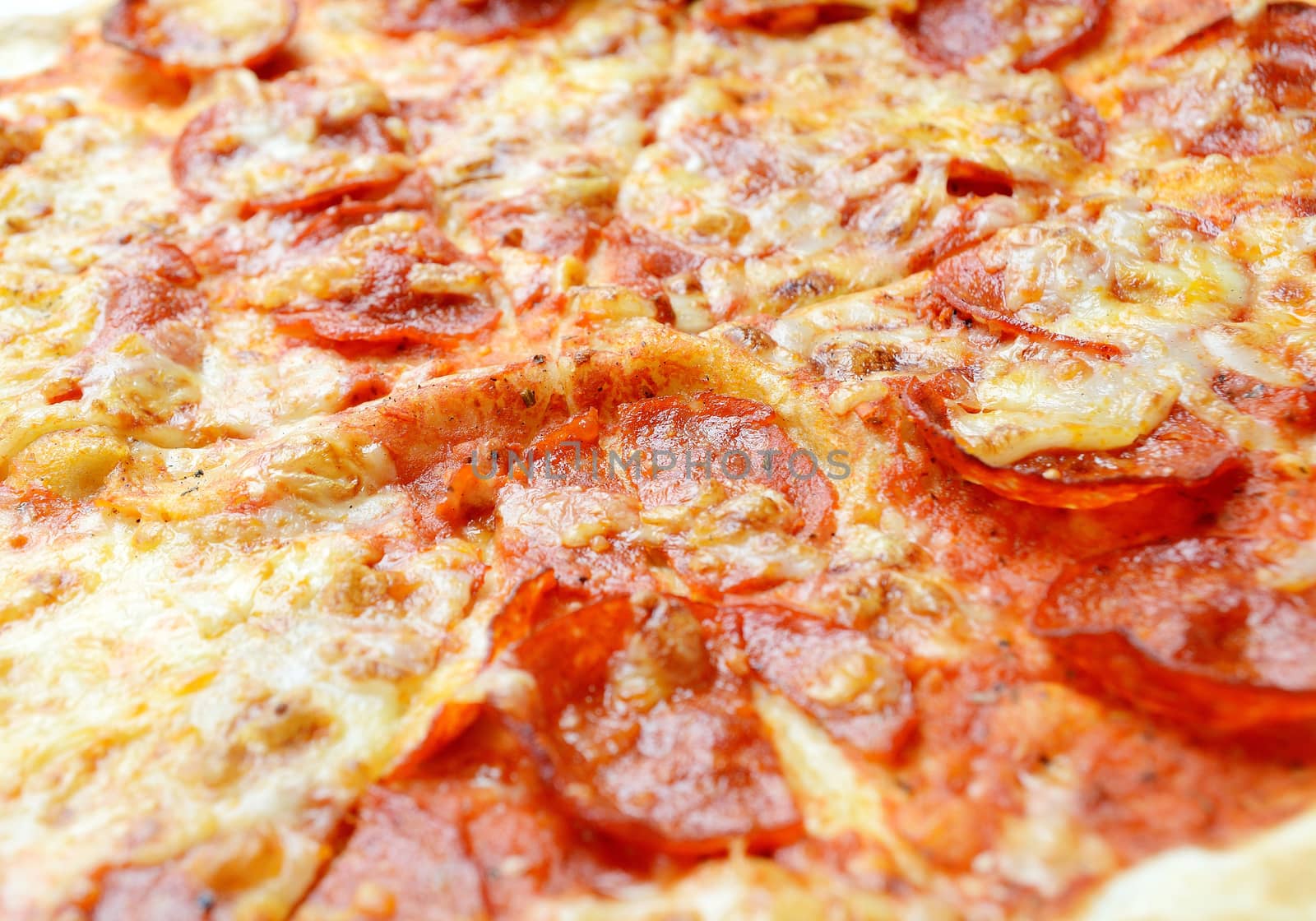 Closeup shoot of salami italian pizza.
