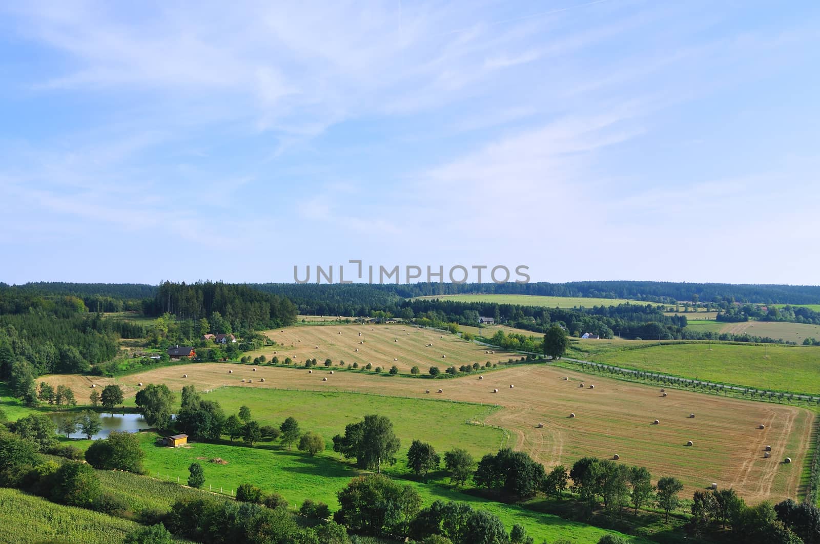 View on the fields and meadow in Middle Bohemia (Czech Republic).

