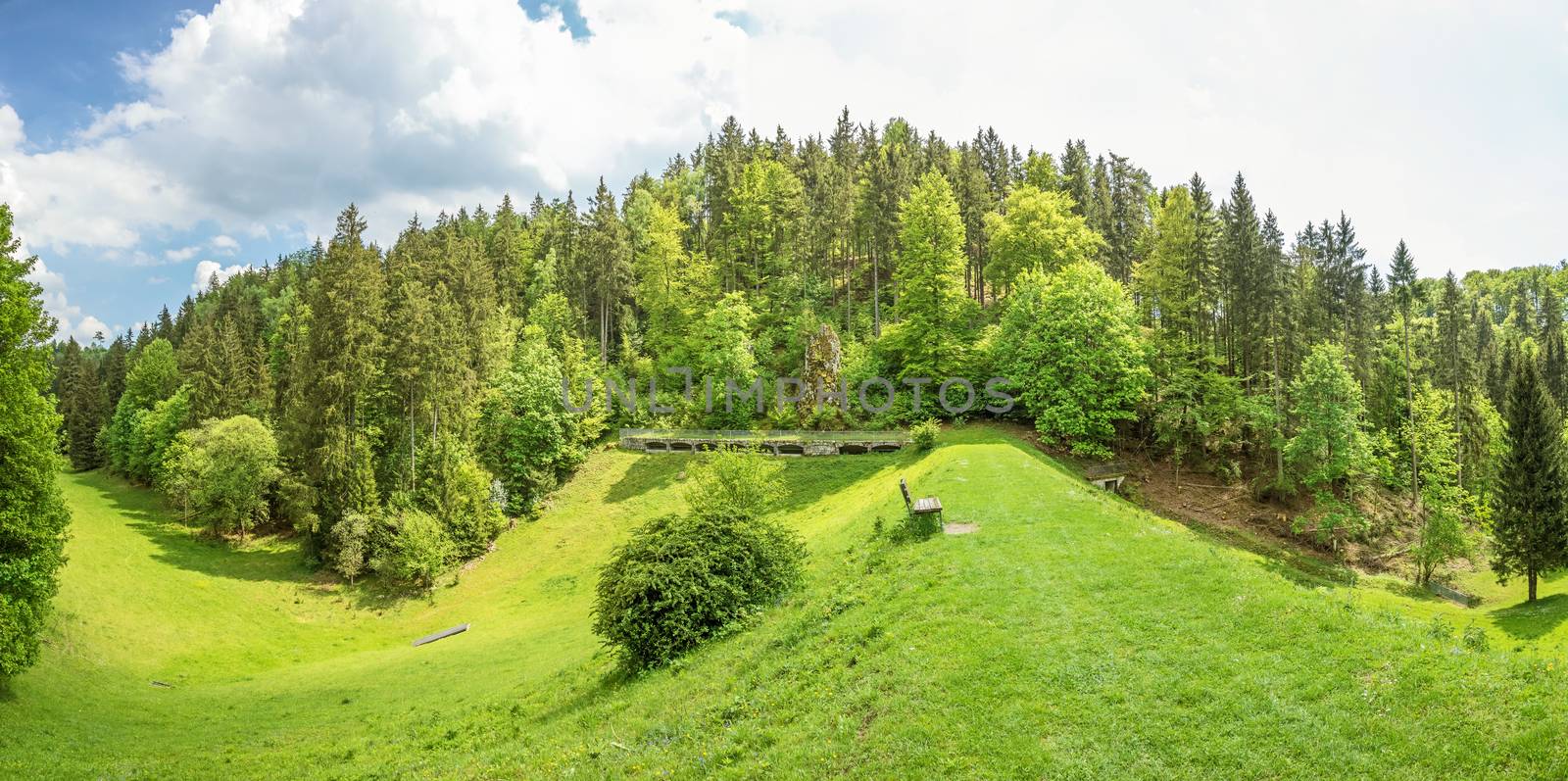 Wental valley reservoir dam panorama - forest / trees in the background - Swabian Alps (Schwaebische Alb)