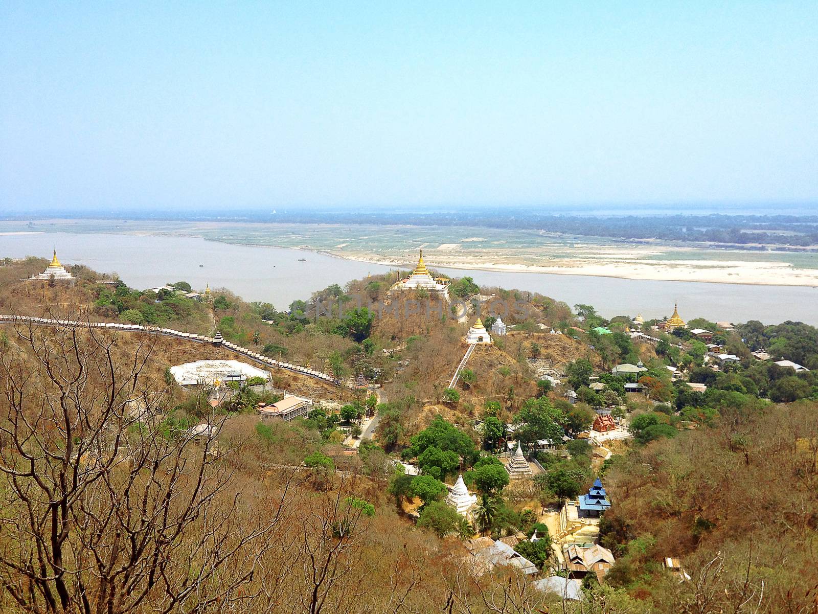 view of Sagaing hil from Soon U Pond Nya Shin Paya Pagoda, Sagaing City, The Old City of Religion and Culture near Mandalay, Myanmar.