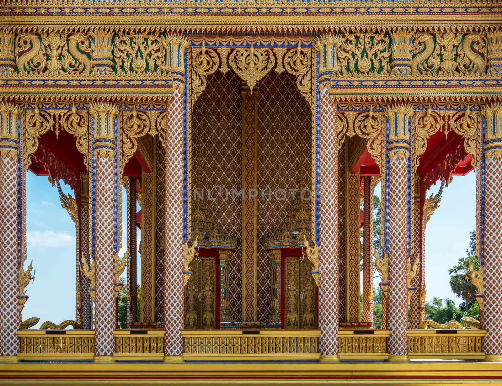Thai Temple Entrance Golden Decoration