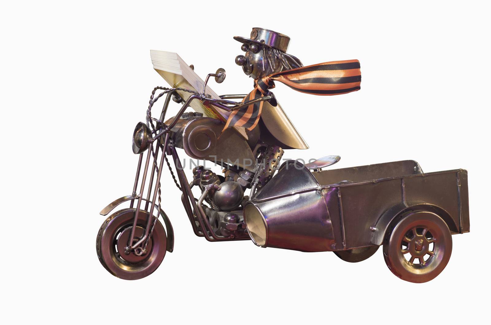 model motorcycle with a rider from the different glands and wire nuts