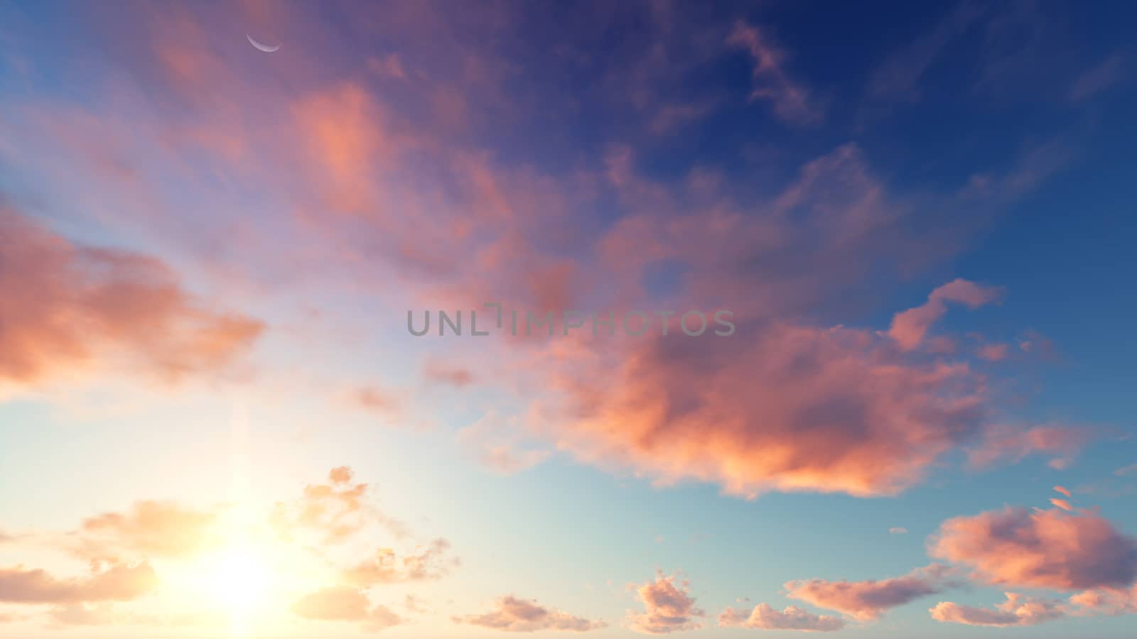 Cloudy blue sky abstract background, blue sky background with tiny clouds, 3d rendering

