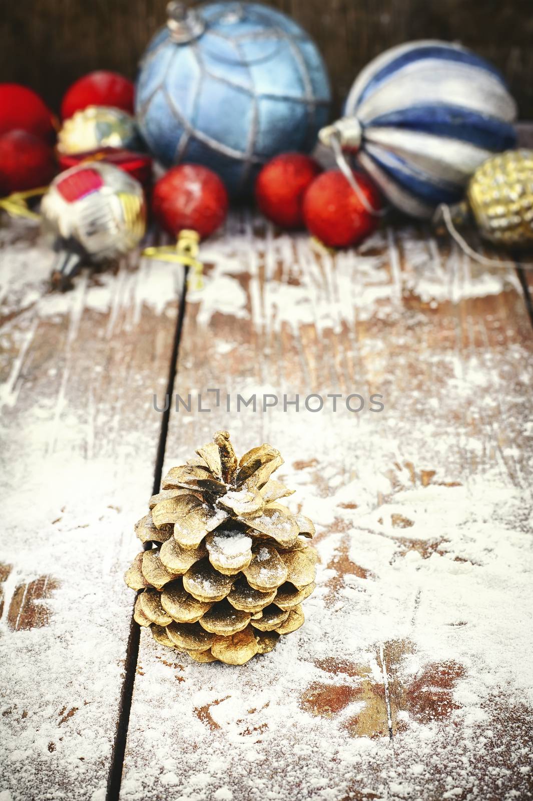 Christmas composition with pine cones and ornaments