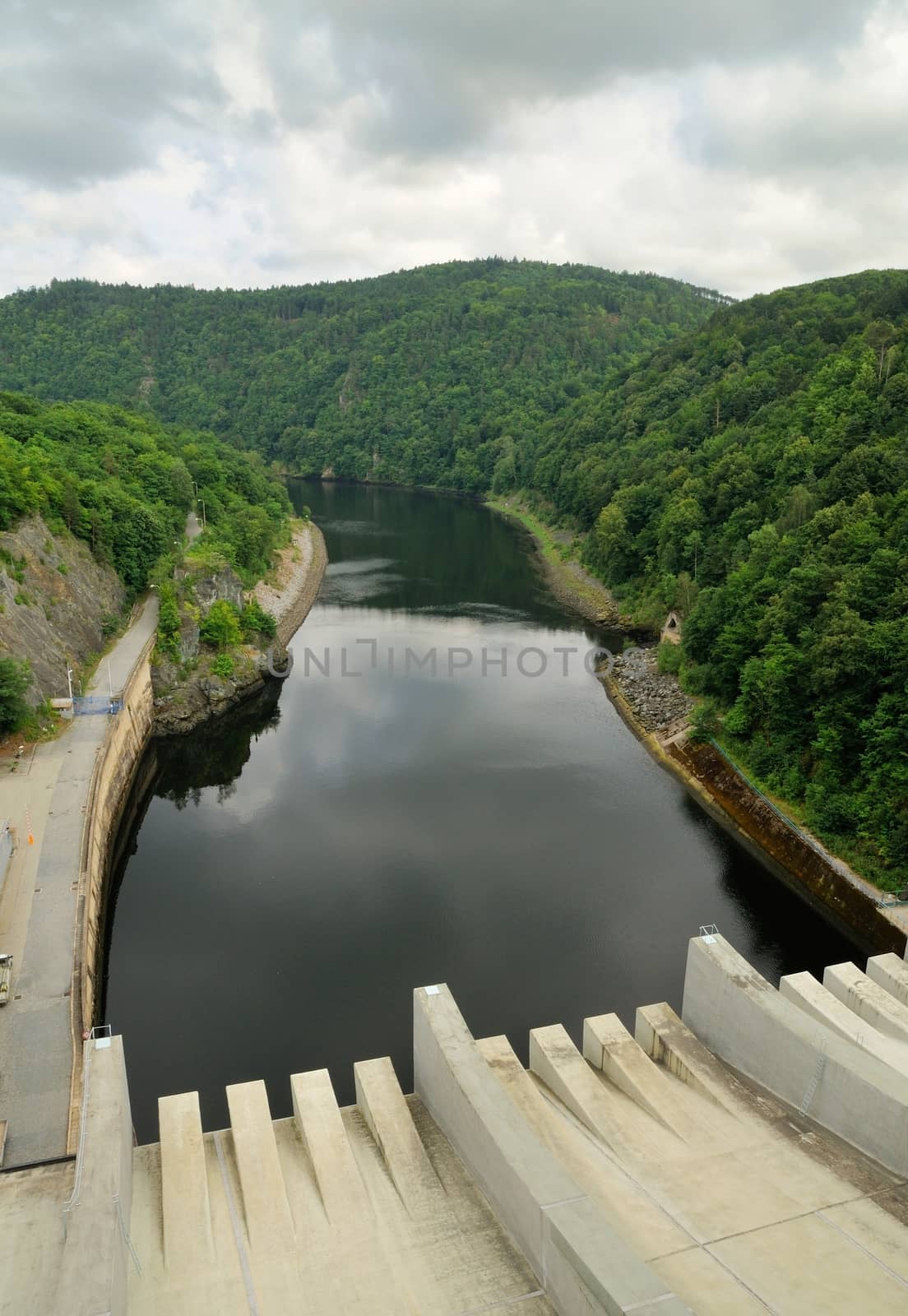 View to the Vltava river valley from Slapy dam.