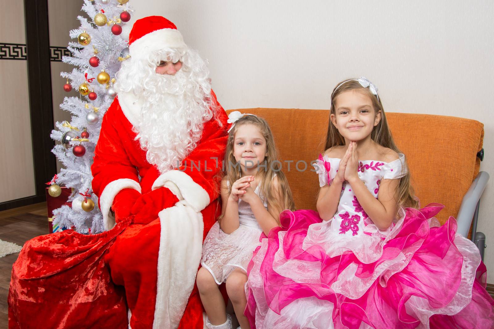 The girls are asking for frost grandfather to give them gifts