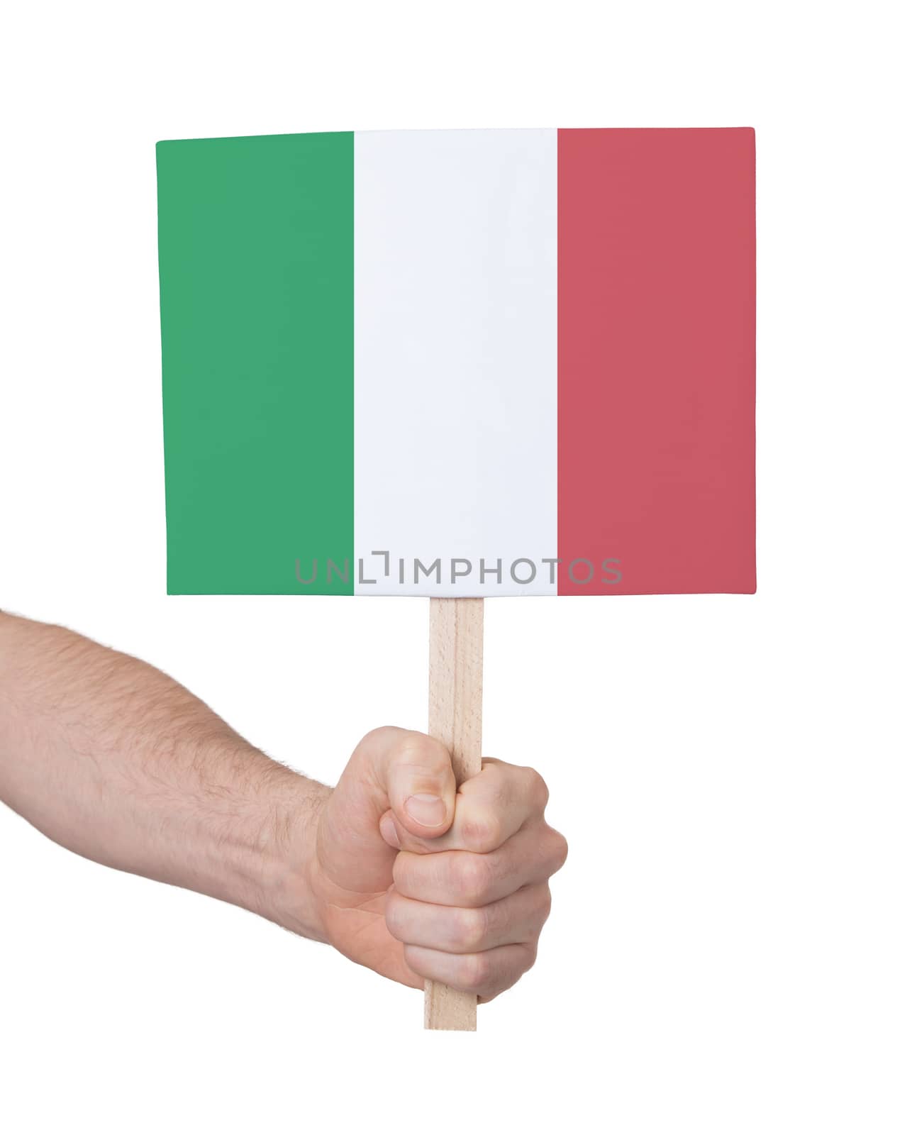Hand holding small card - Flag of Italy by michaklootwijk