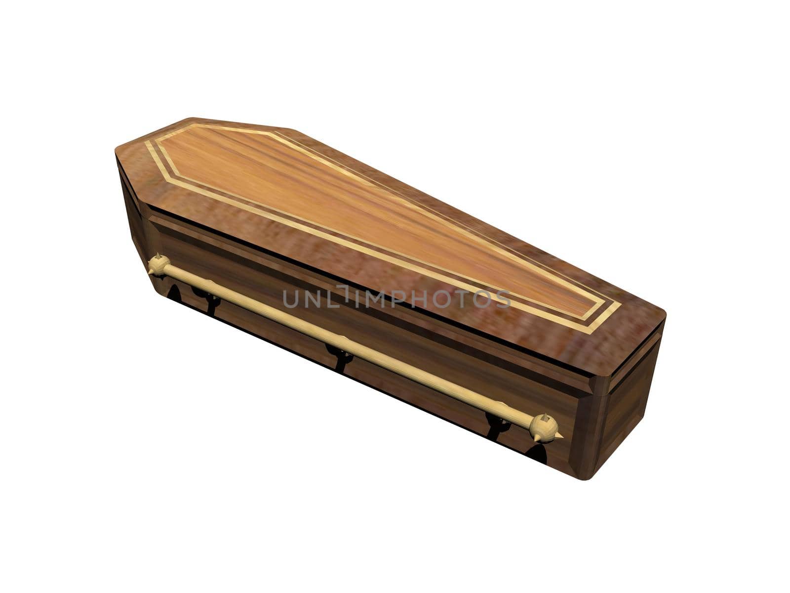 closed casket in wood isolated in white background