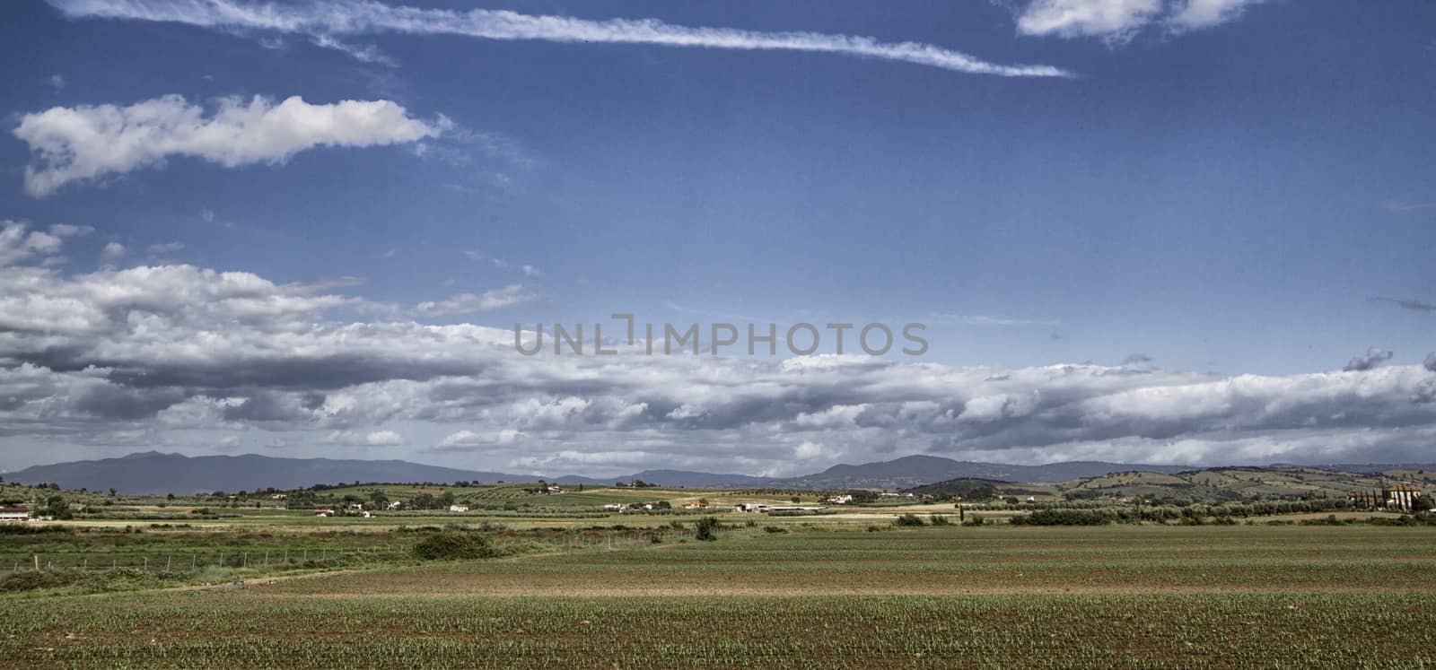 Landscape and sky blue Tuscan Country, Italy