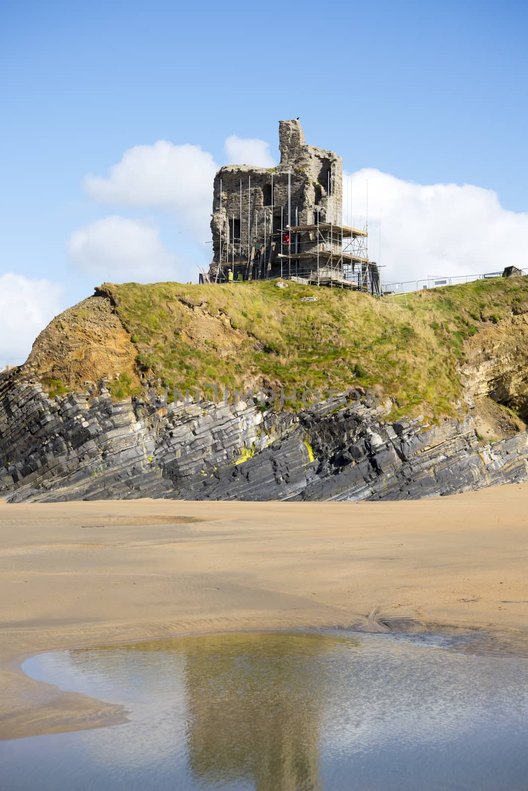 ballybunion castle surrounded by scafolding while under repair