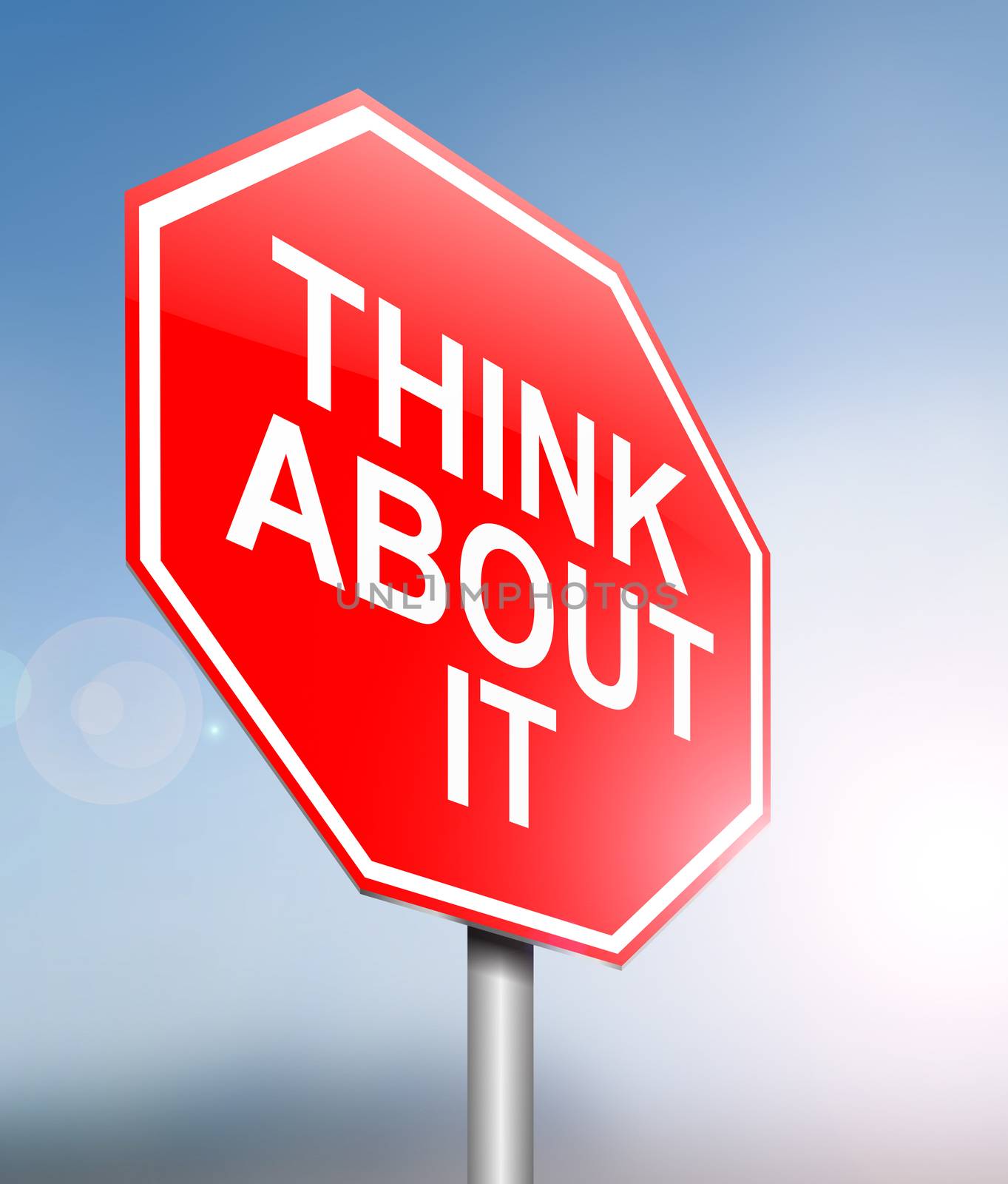 Illustration depicting a sign with a think about it message.