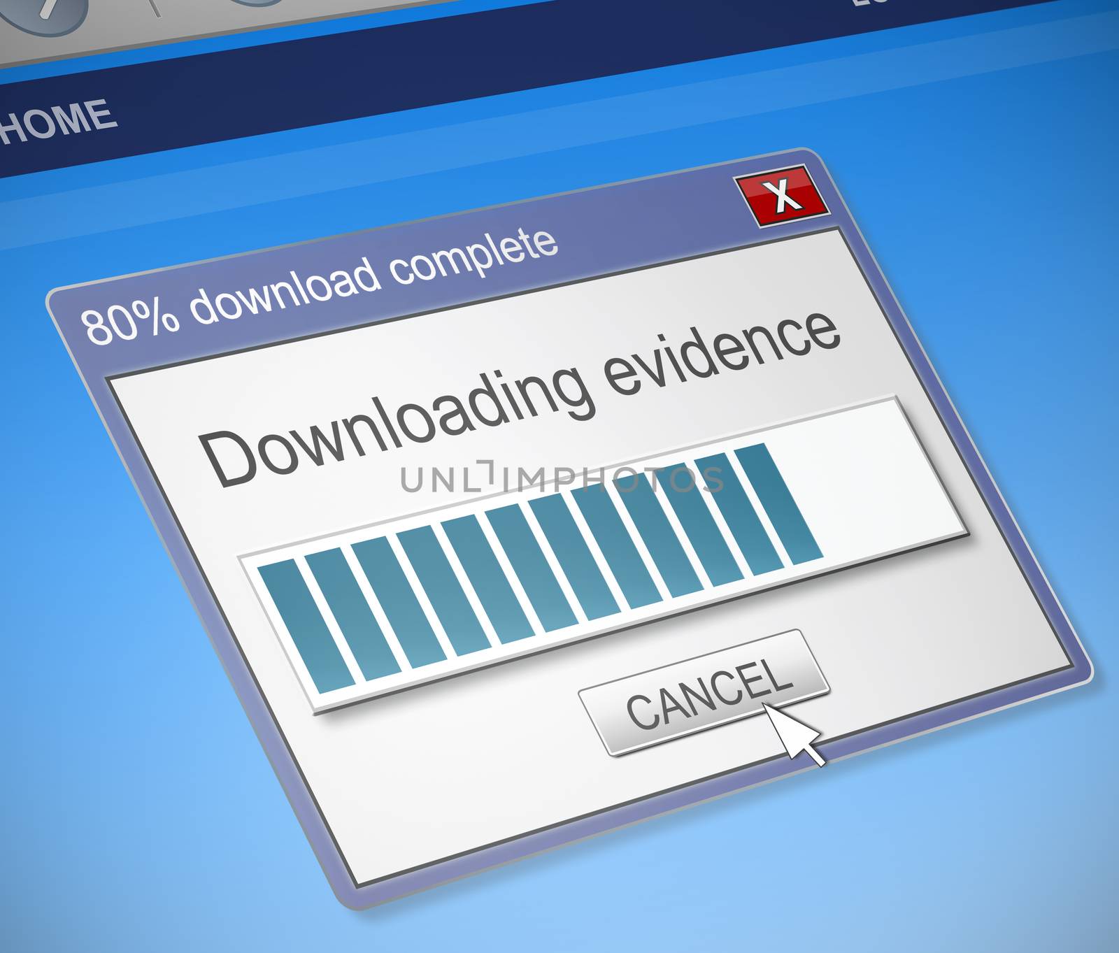 Illustration depicting a computer download box with an evidence concept.