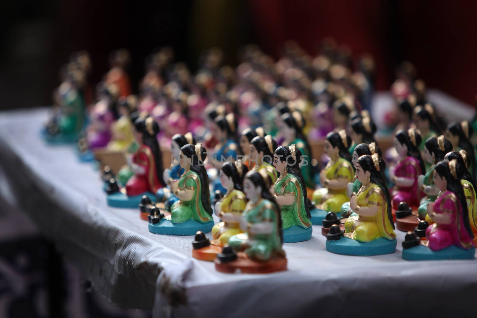Indian Goddess idols for sale during a hindu festival in India.