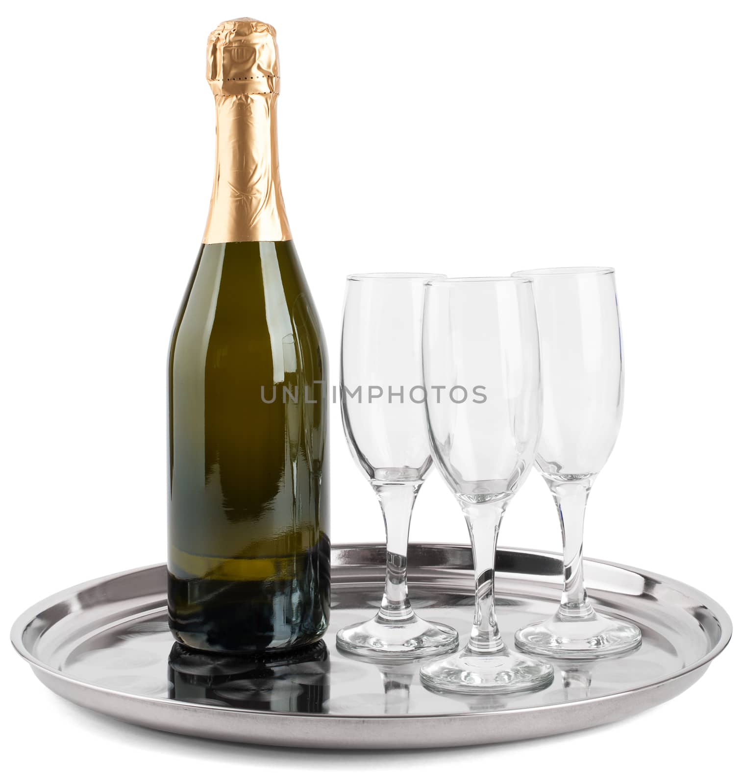 Champagne bottle and three glasses  by cherezoff