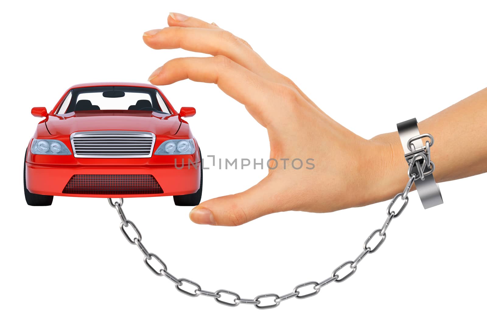 Red car in chained womens hand by cherezoff