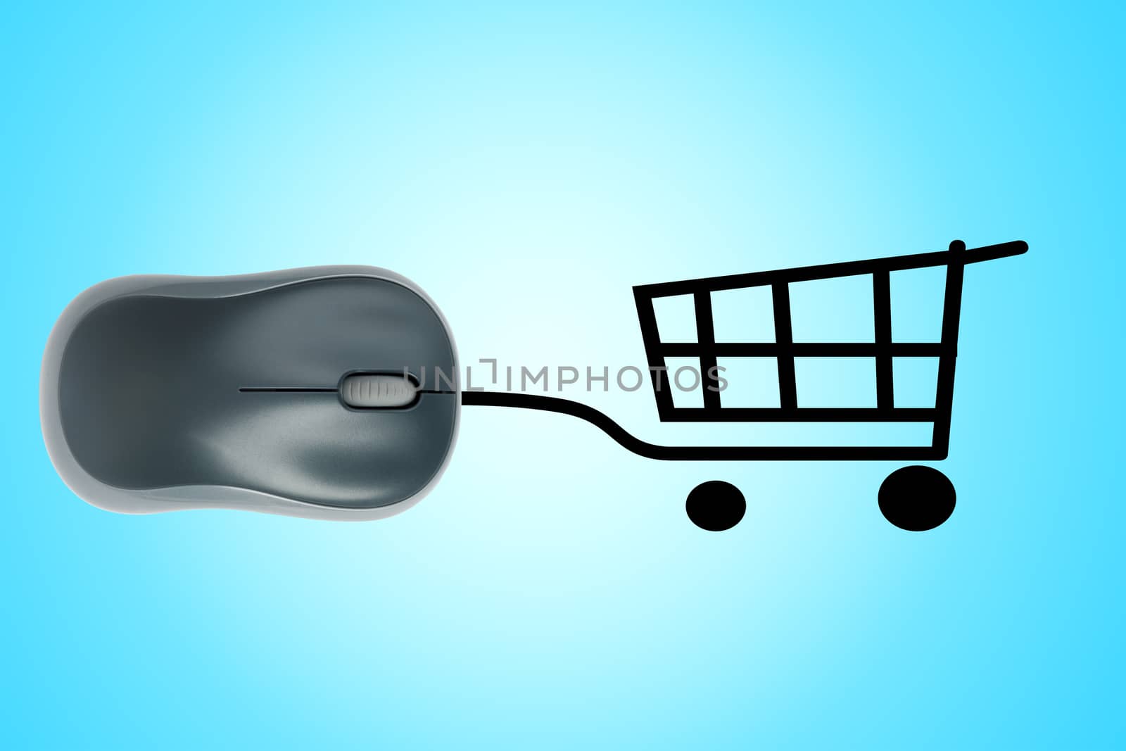 Shopping cart and computer mouse, concept of online shopping